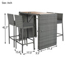 5 Pieces Outdoor Patio Wicker Bar Set, Bar Height Chairs With Non-Slip Feet And Fixed Rope, Removable Cushion, Acacia Wood Table Top - Brown / Gray