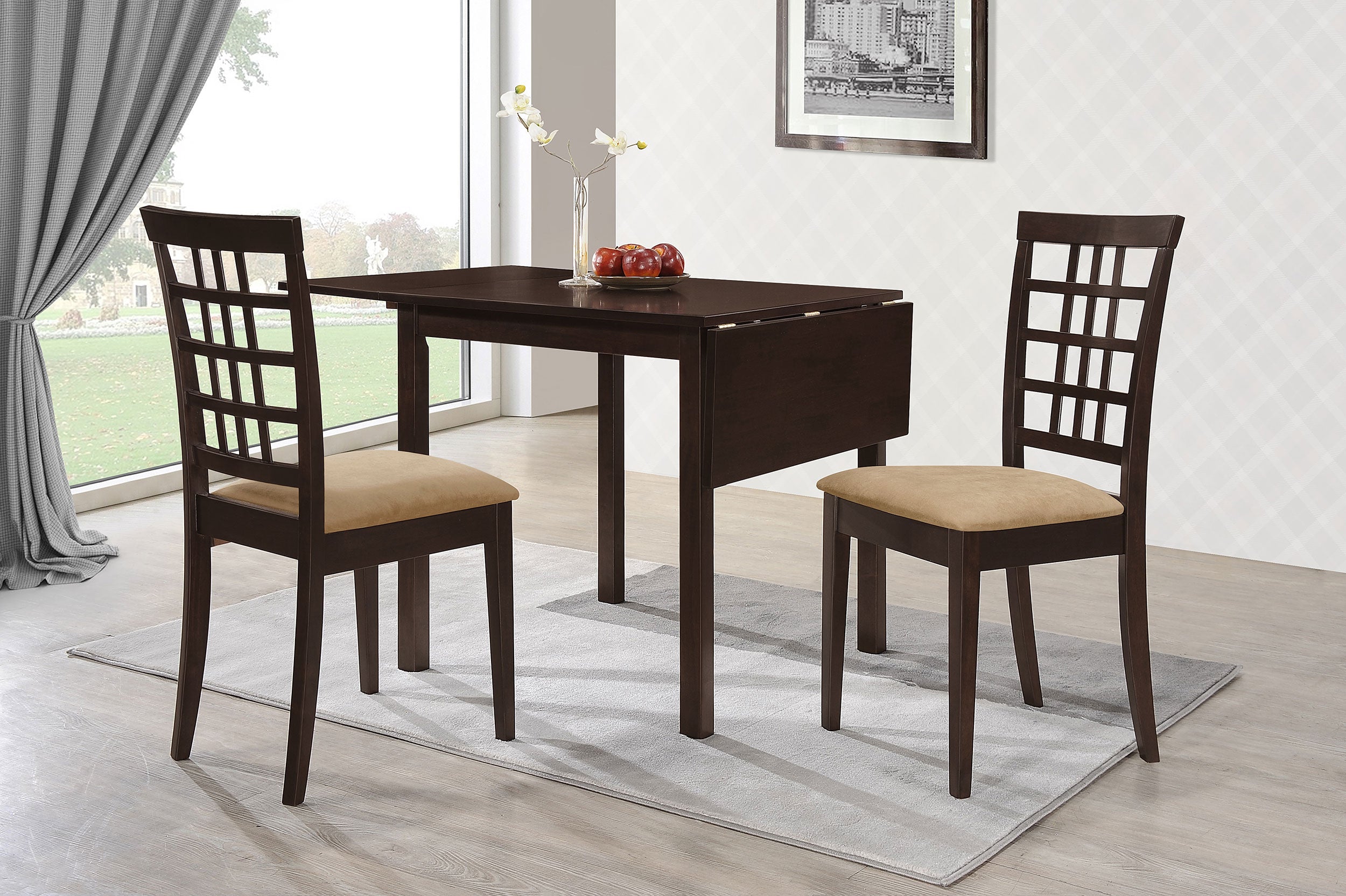 Kelso 3-piece Drop Leaf Dining Table Set Cappuccino and Tan — view 1