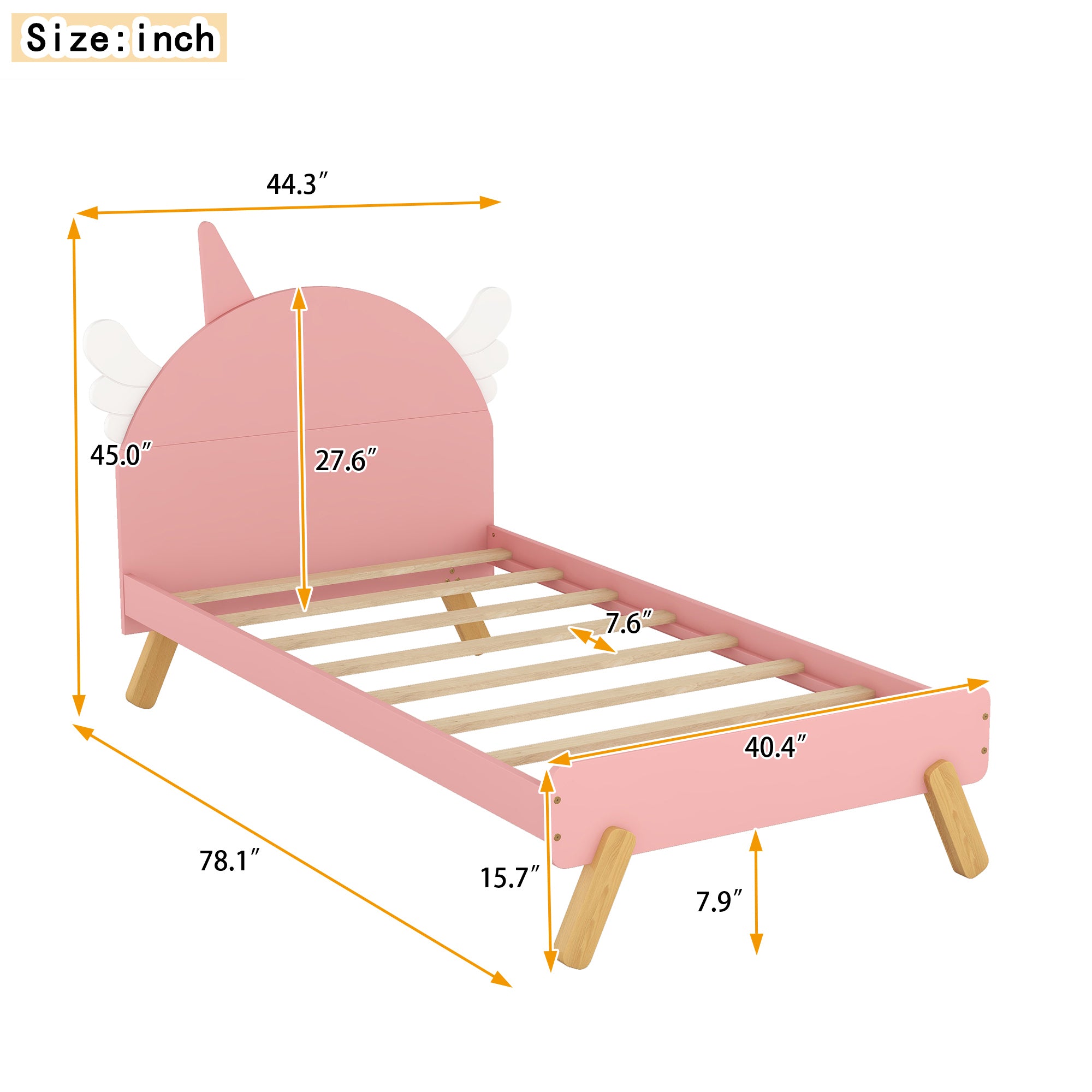 Wooden Cute Bed With Unicorn Shape Headboard,Twin Size Platform Bed,Pink - Atlantic Fine Furniture Melbourne FL