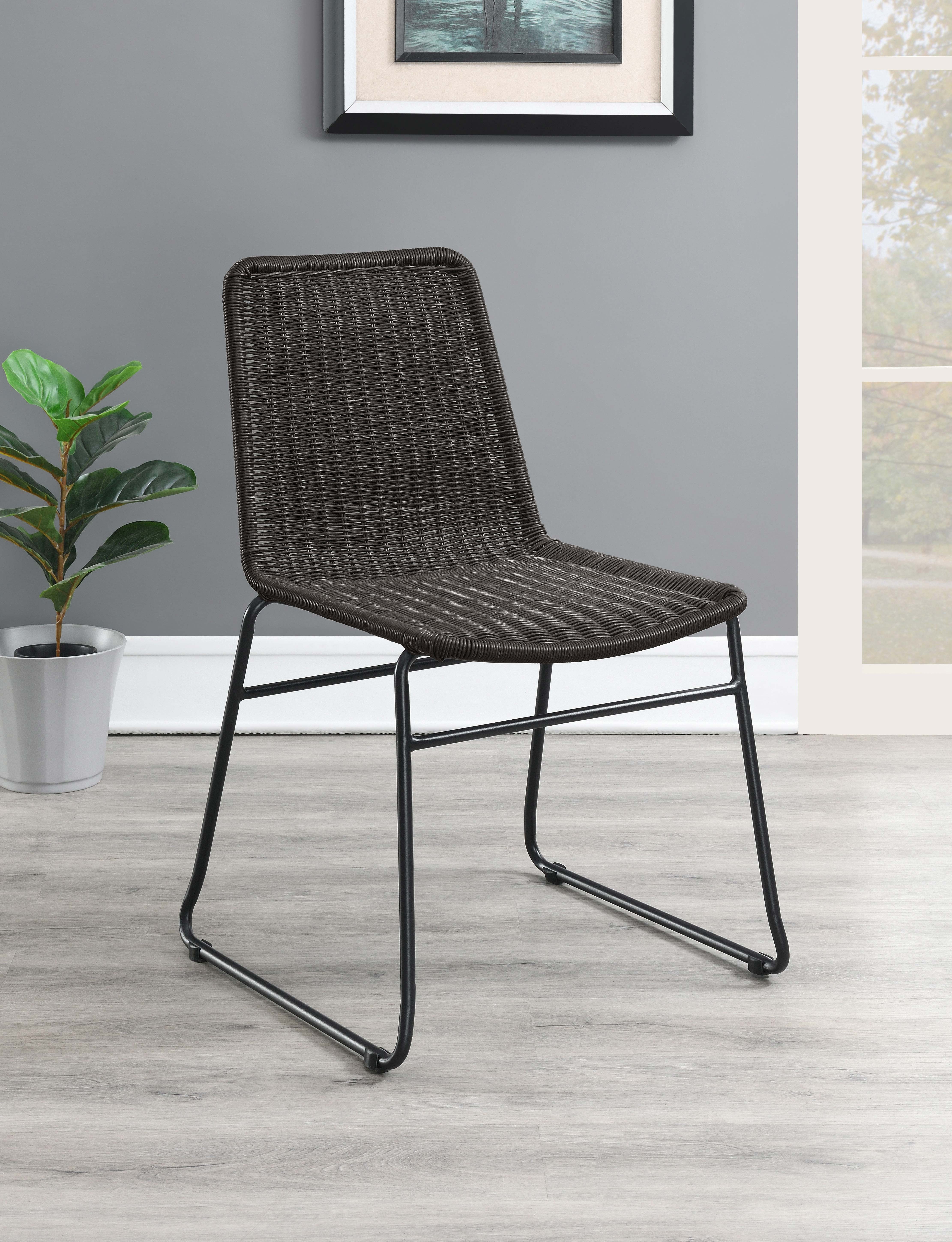 Dacy Faux Rattan Metal Dining Side Chair Brown (Set of 2) — view 2