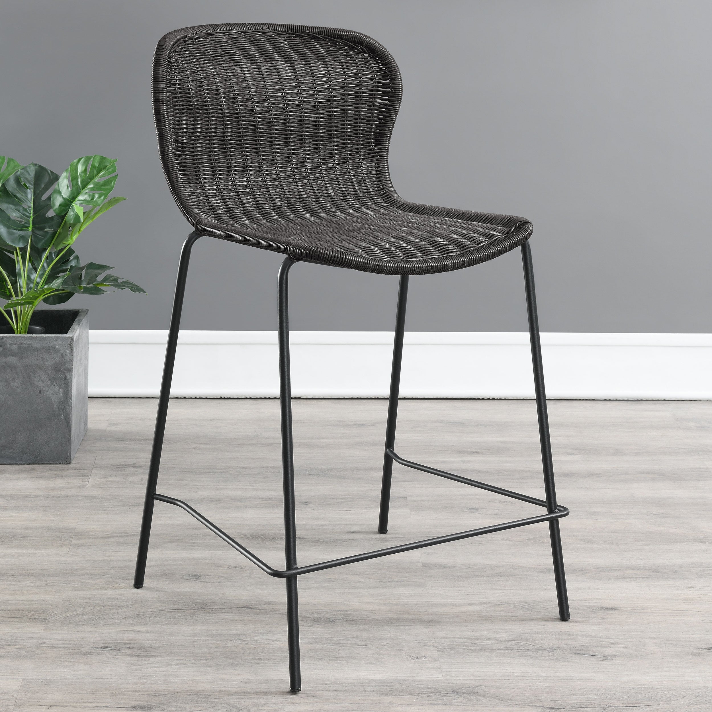 Mckinley Faux Rattan Metal Counter Chair Brown (Set of 2) — view 2