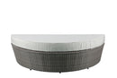 Salena - Patio Canopy Sofa With 4 Pillows & Ottoman - Beige Fabric & Gray Wicker