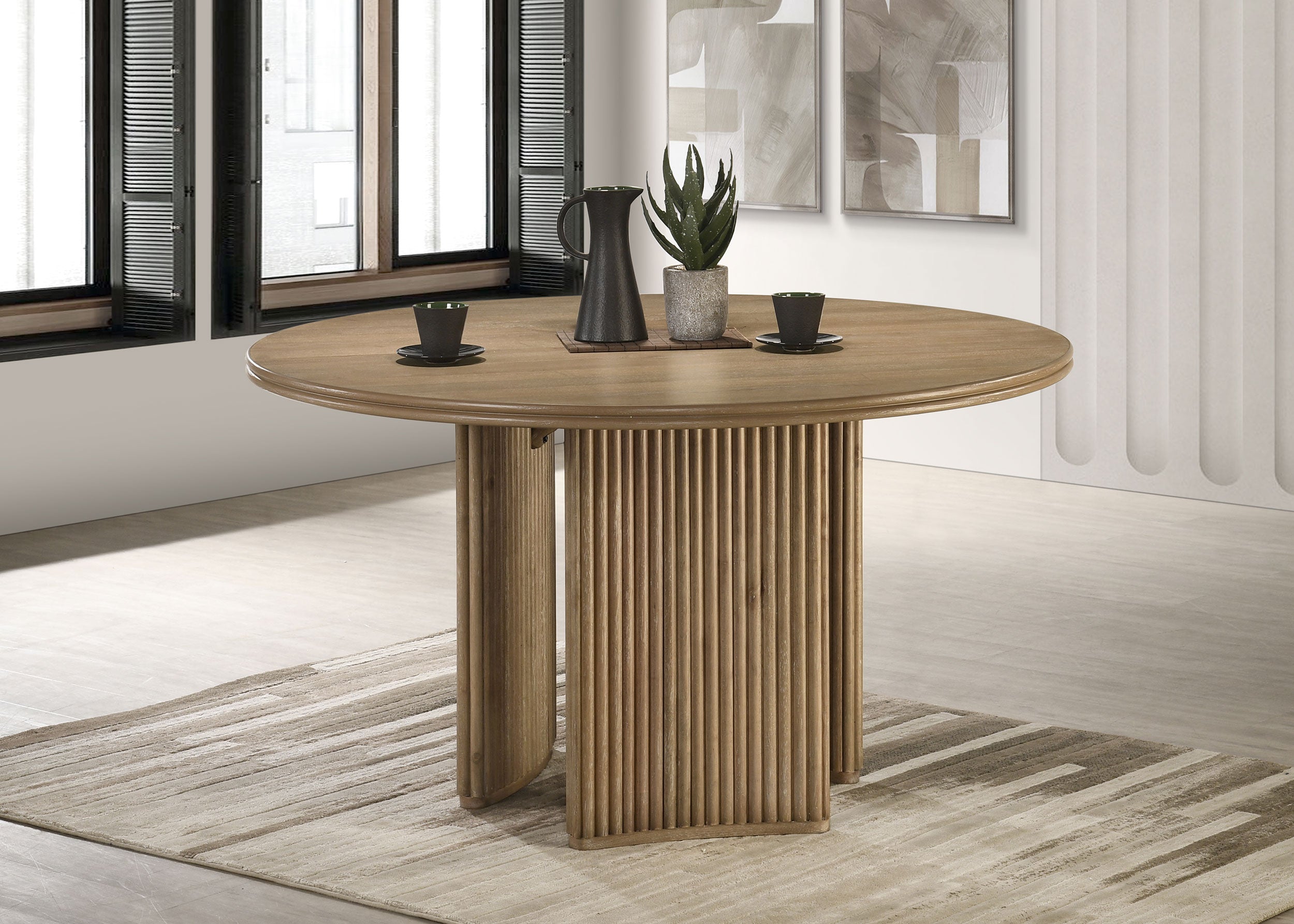 Adina 53-inch Round Wood Dining Table Distressed Light Brown — view 2