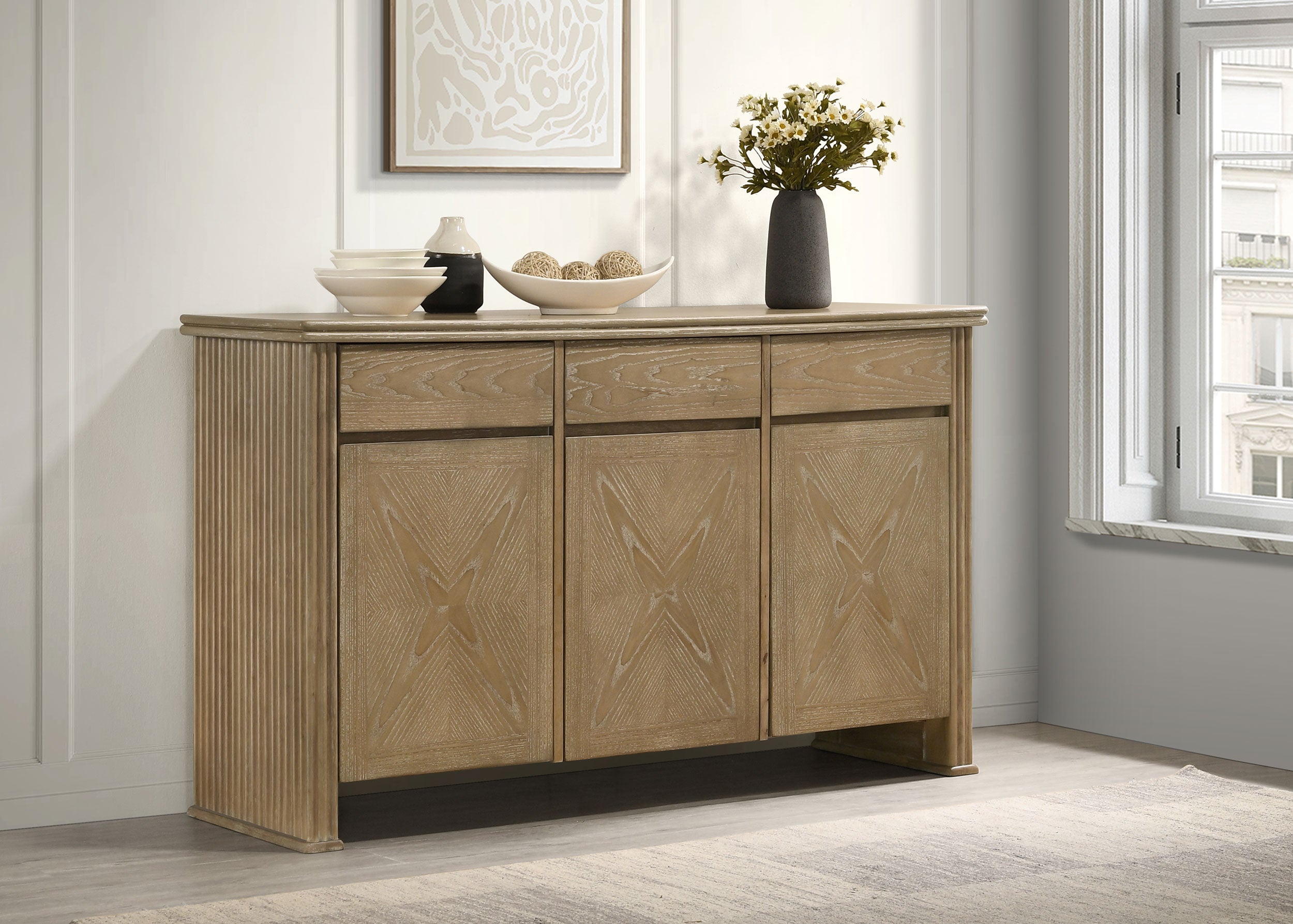 Adina 3-door 59-inch Sideboard Server Distressed Light Brown — view 2
