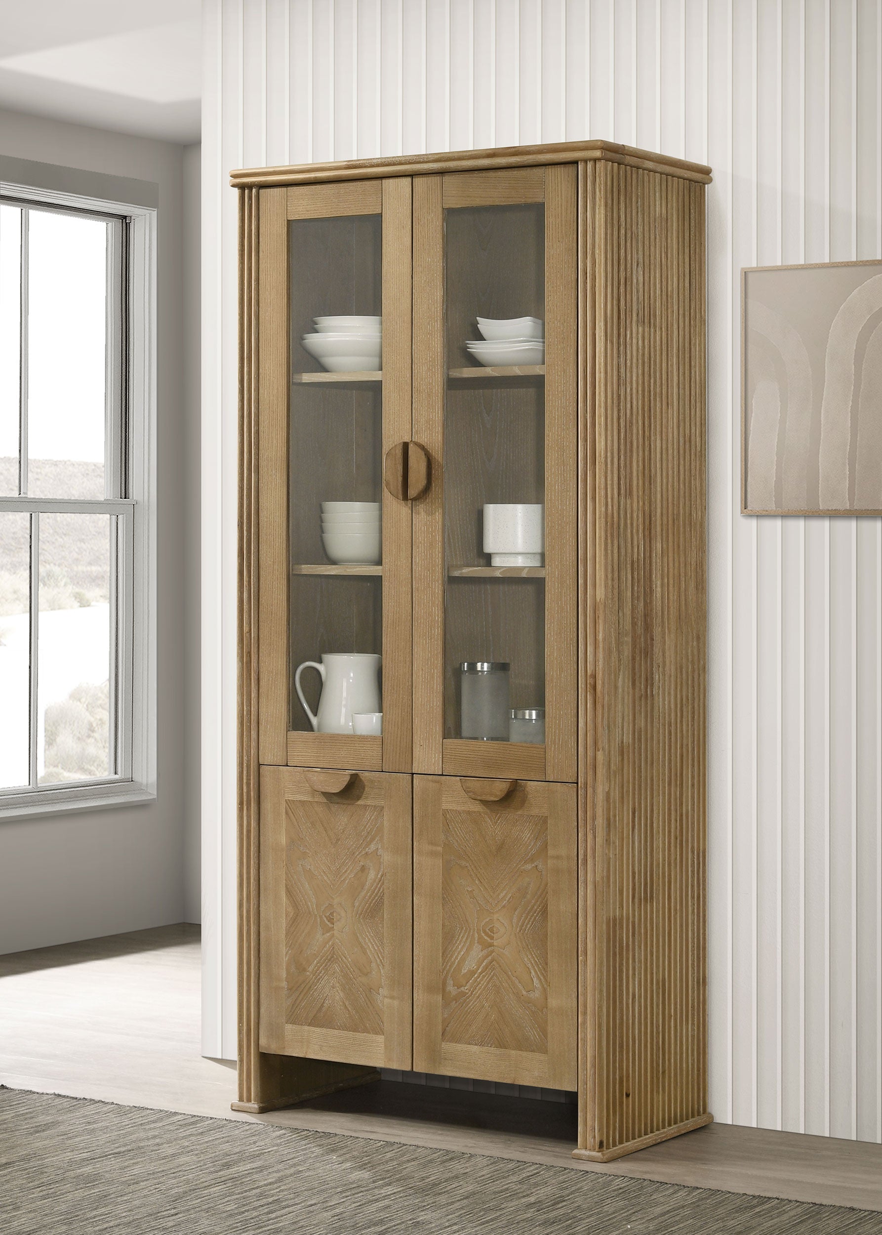 Adina 77-inch Tall Display Cabinet Distressed Light Brown — view 2
