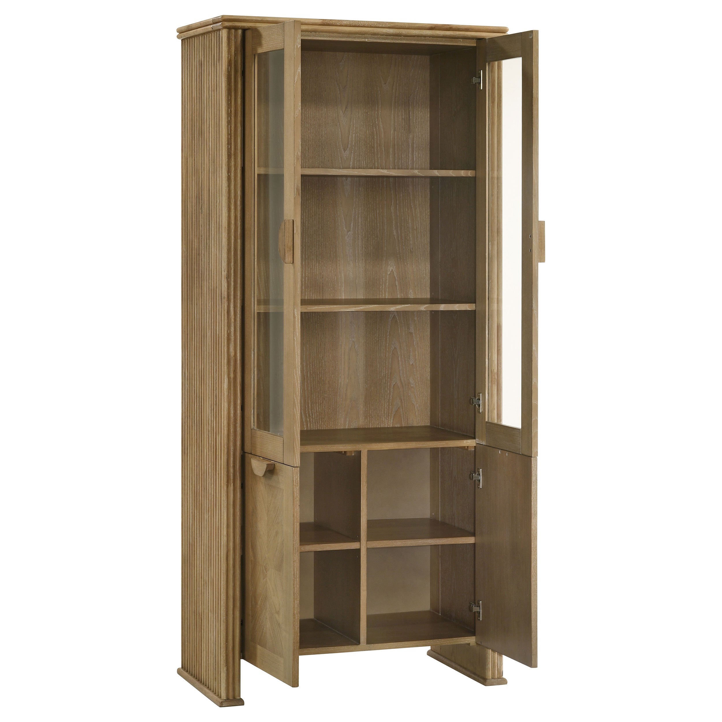 Adina 77-inch Tall Display Cabinet Distressed Light Brown — view 3