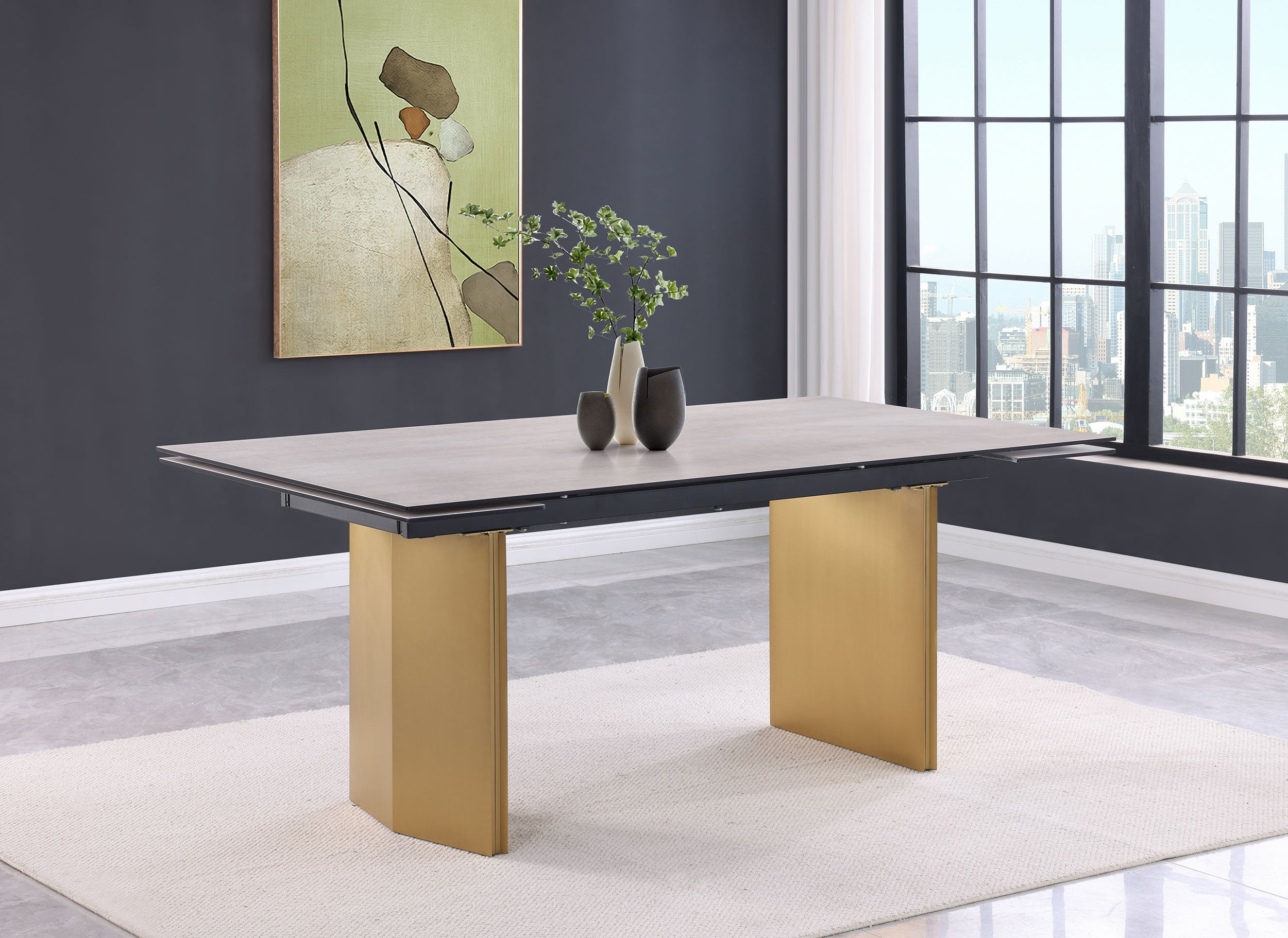 Vesa 97-inch Glass Top Extension Dining Table Beige — view 2
