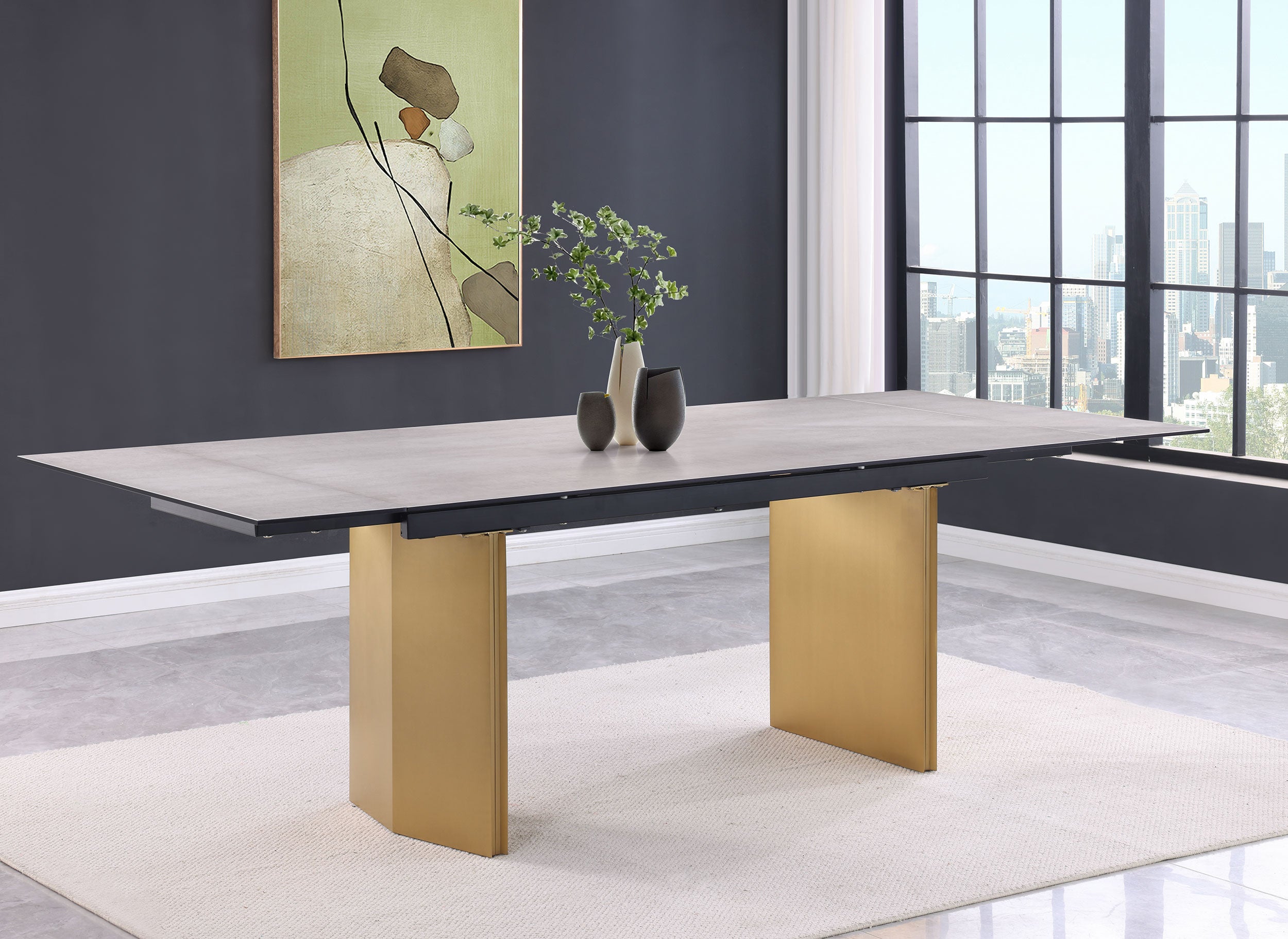 Vesa 97-inch Glass Top Extension Dining Table Beige — view 3