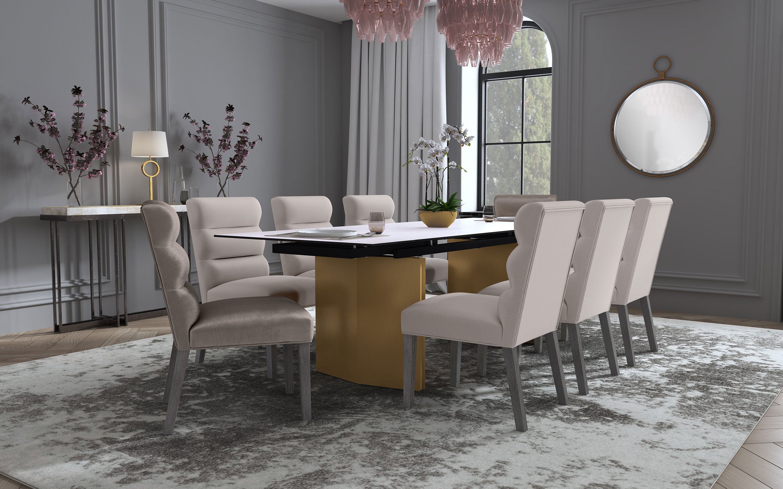 Vesa 97-inch Glass Top Extension Dining Table Beige — view 17