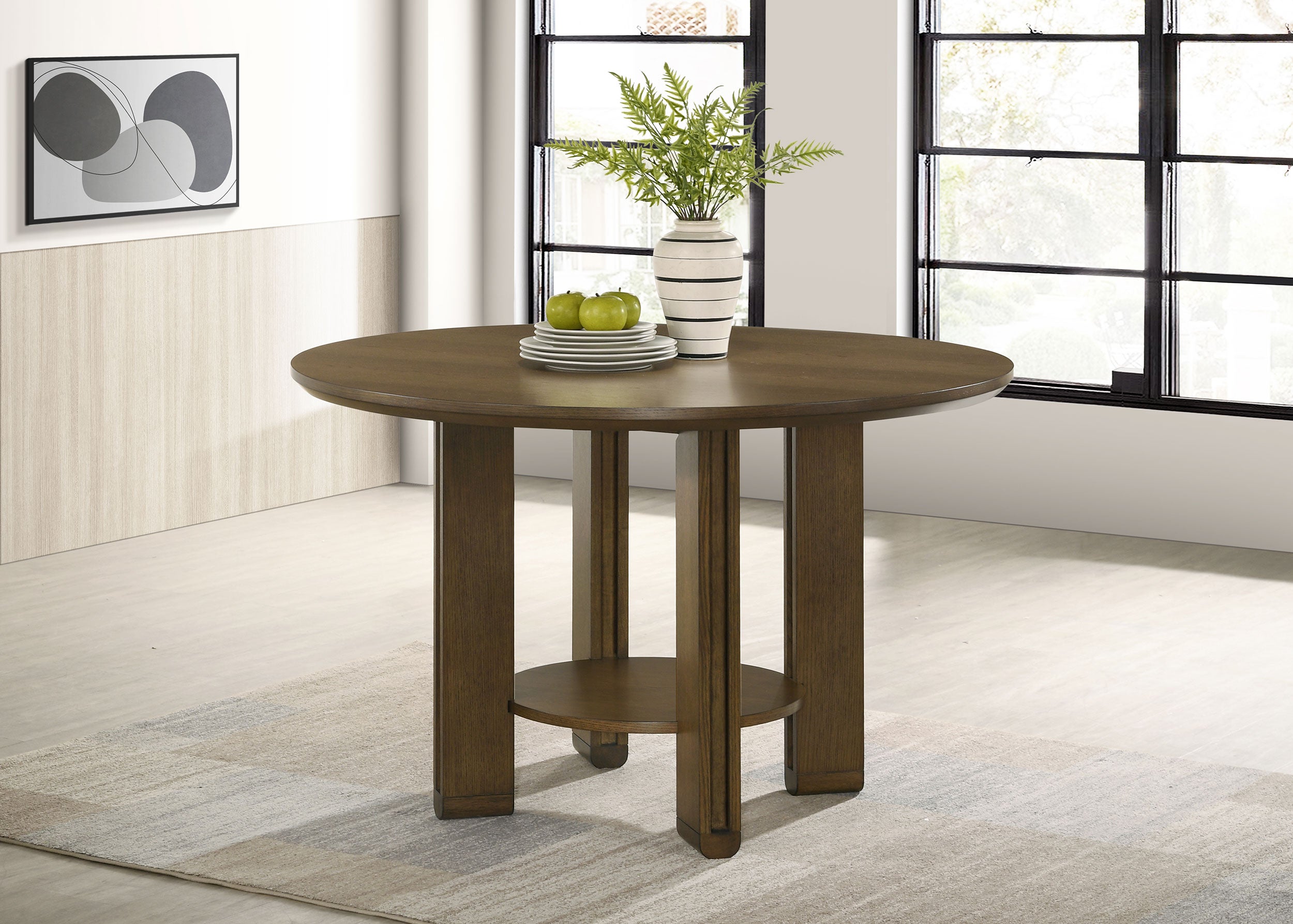 Ottowa 47-inch Round Wood Dining Table with Shelf Brown — view 2