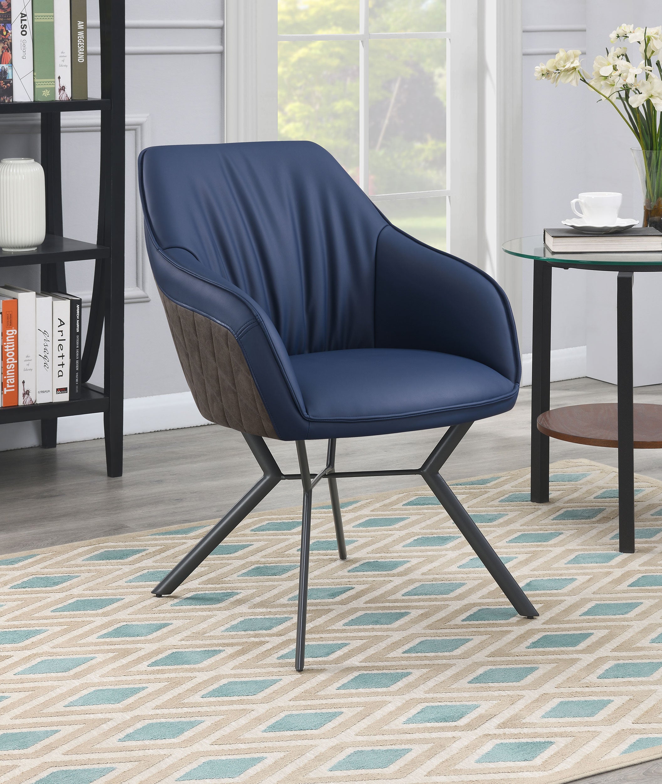 Mayer Upholstered Dining Arm Chair Blue and Brown (Set of 2) — view 2