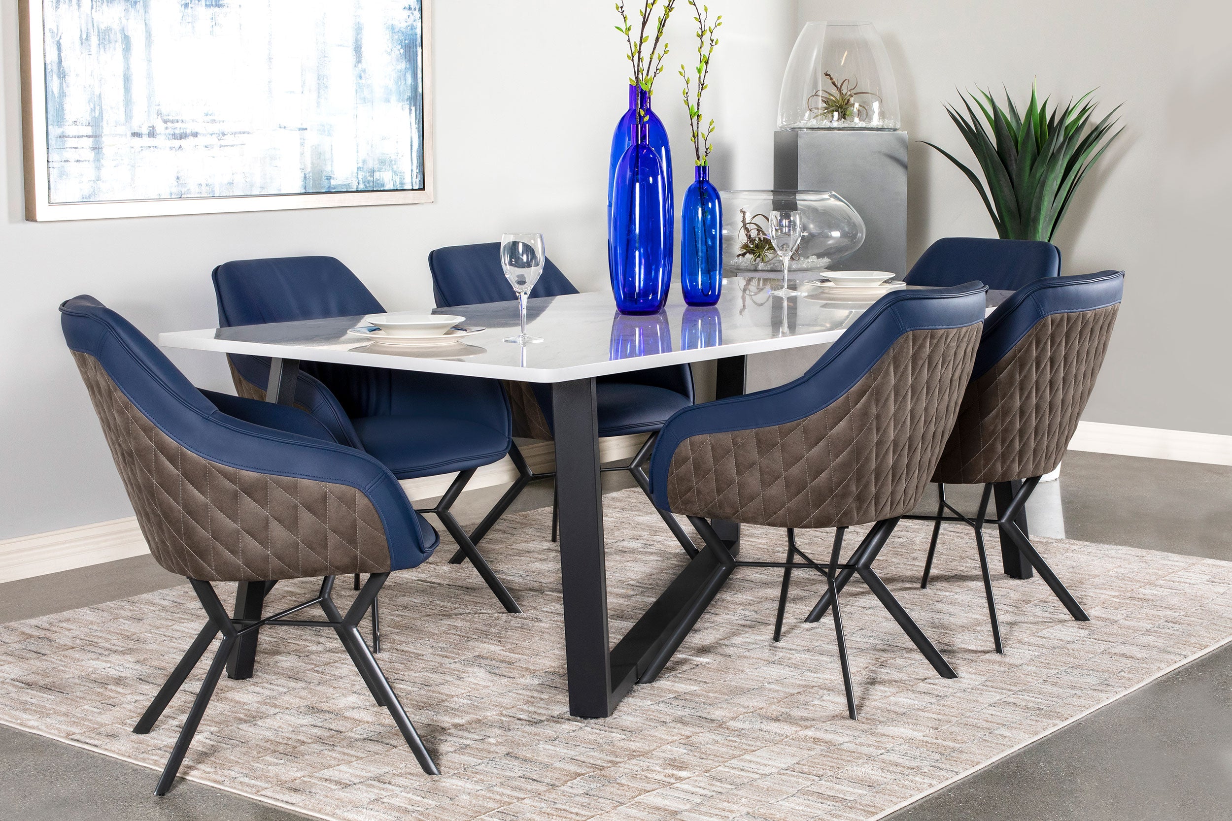 Mayer Upholstered Dining Arm Chair Blue and Brown (Set of 2) — view 14