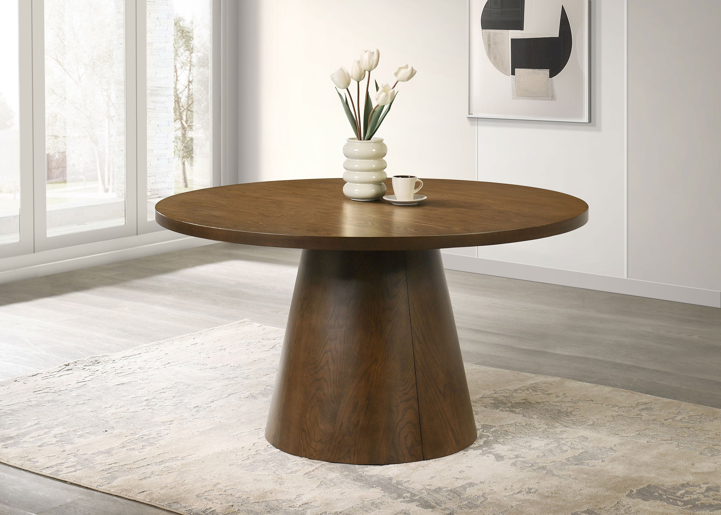 Franklin 54-inch Round Wood Pedestal Base Dining Table Dark Brown — view 2