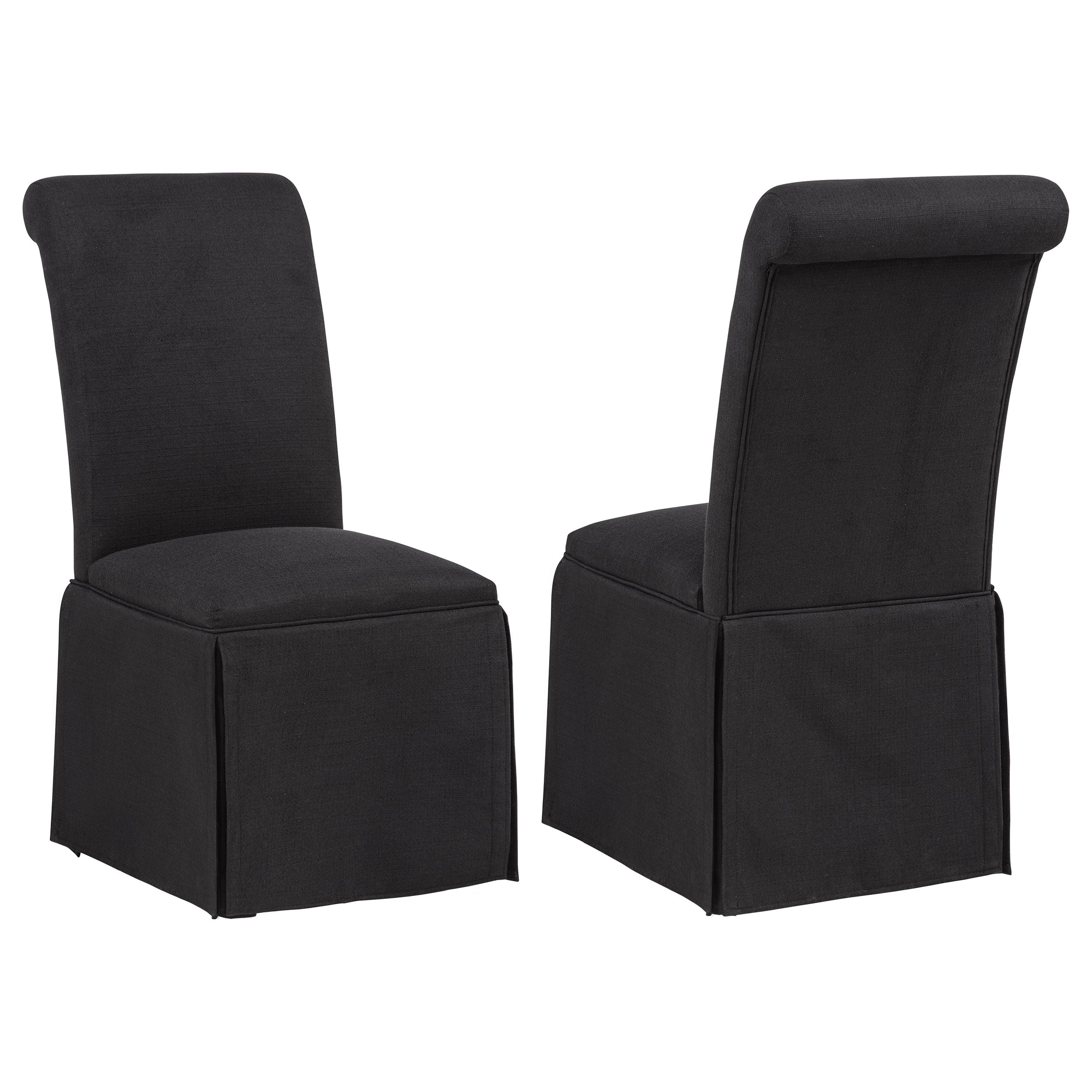 Shawna Upholstered Skirted Side Chair Black (Set of 2) — view 1