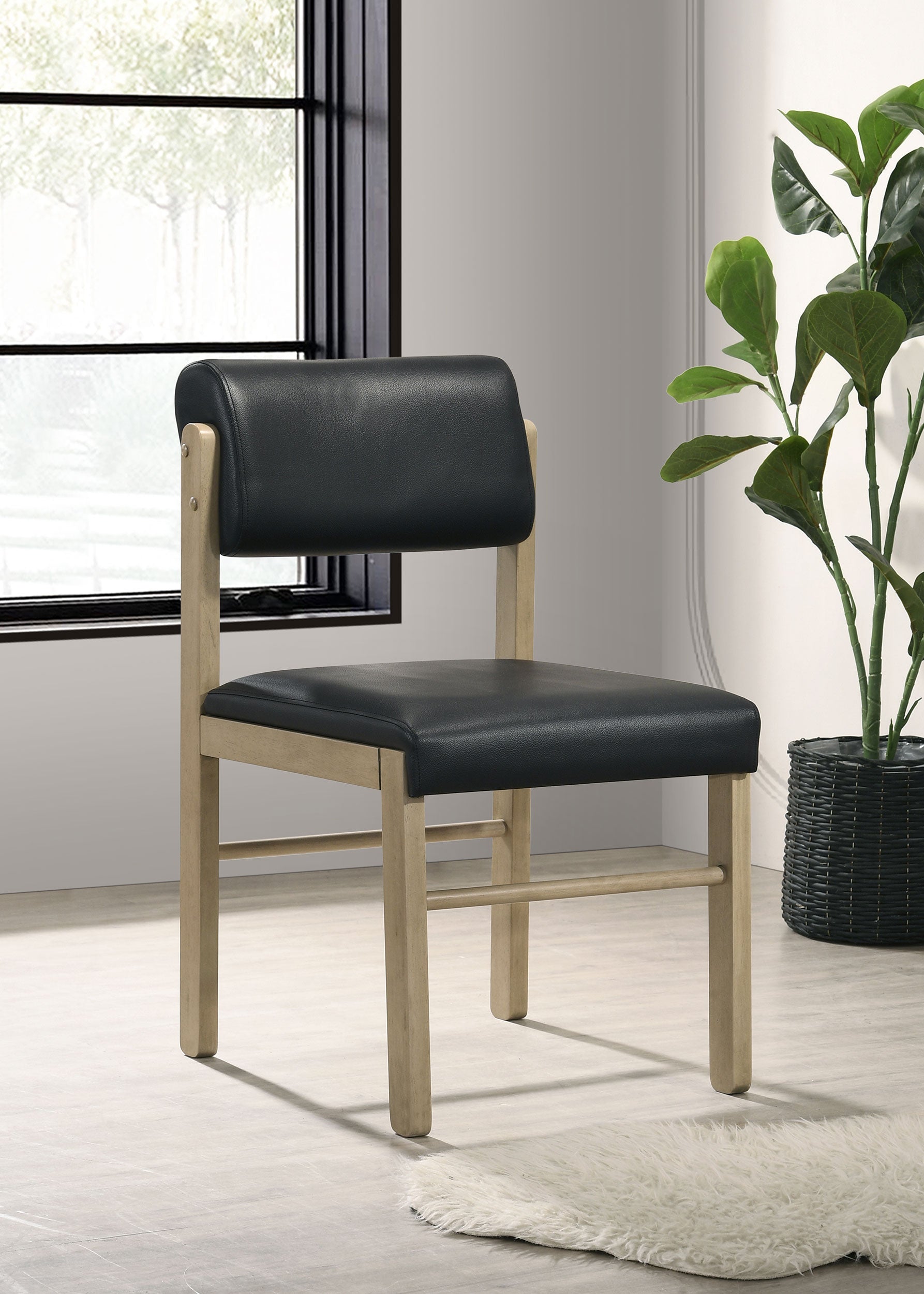 Kehoe Upholstered Dining Side Chair Black and Natural Oak (Set of 2) — view 2