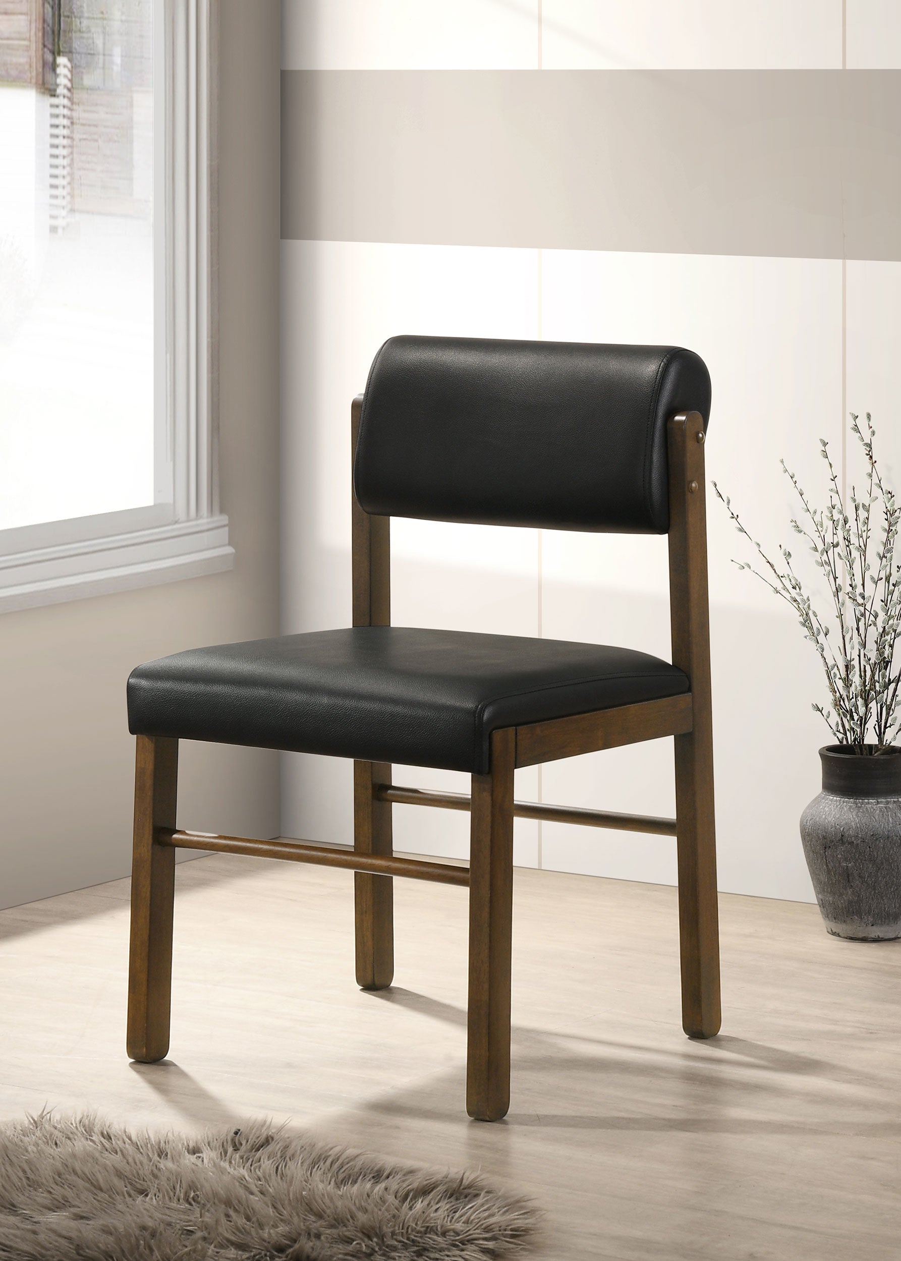 Kehoe Upholstered Dining Side Chair Black and Walnut (Set of 2) — view 2