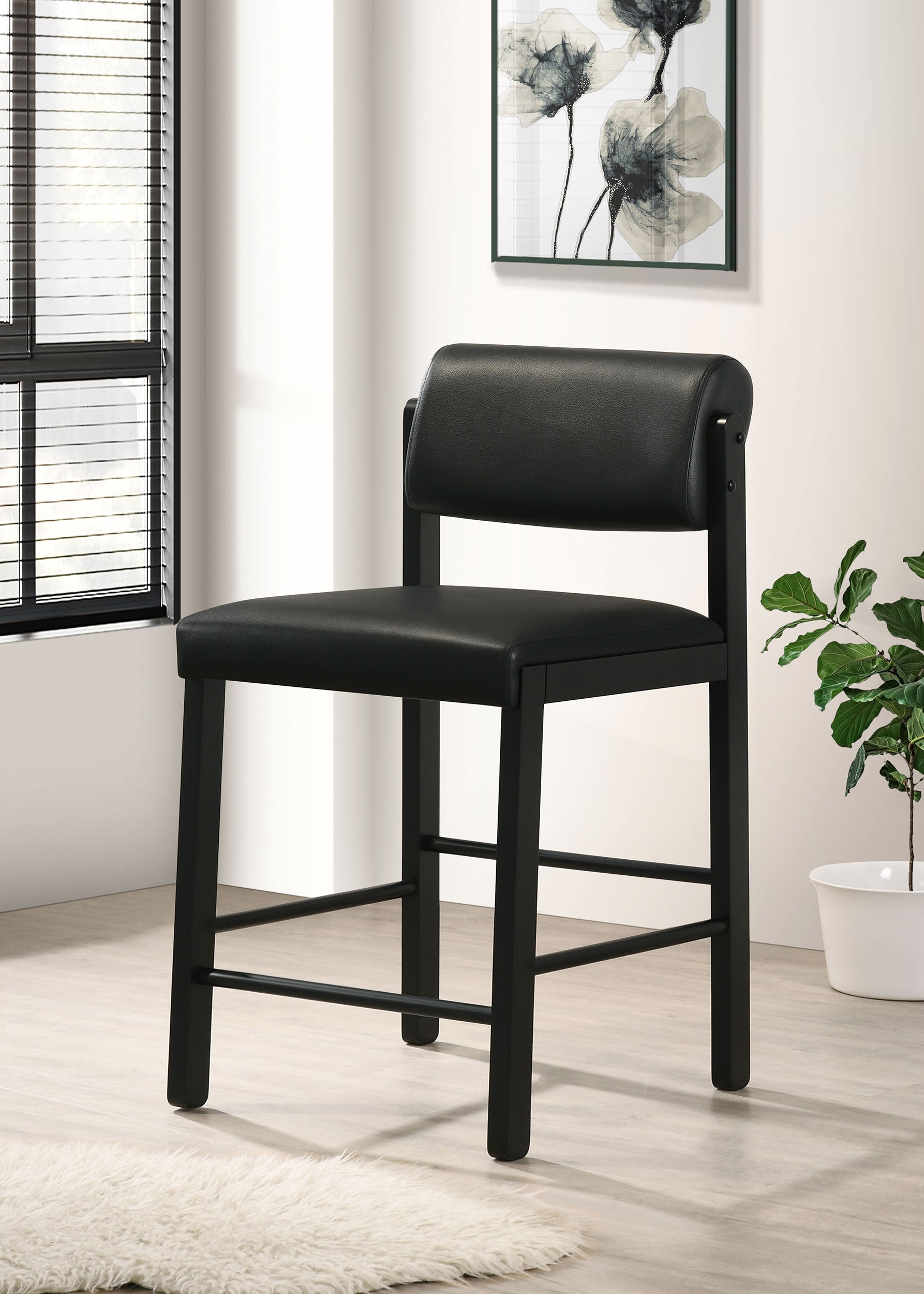 Kehoe Upholstered Counter Height Chair Black (Set of 2) — view 2