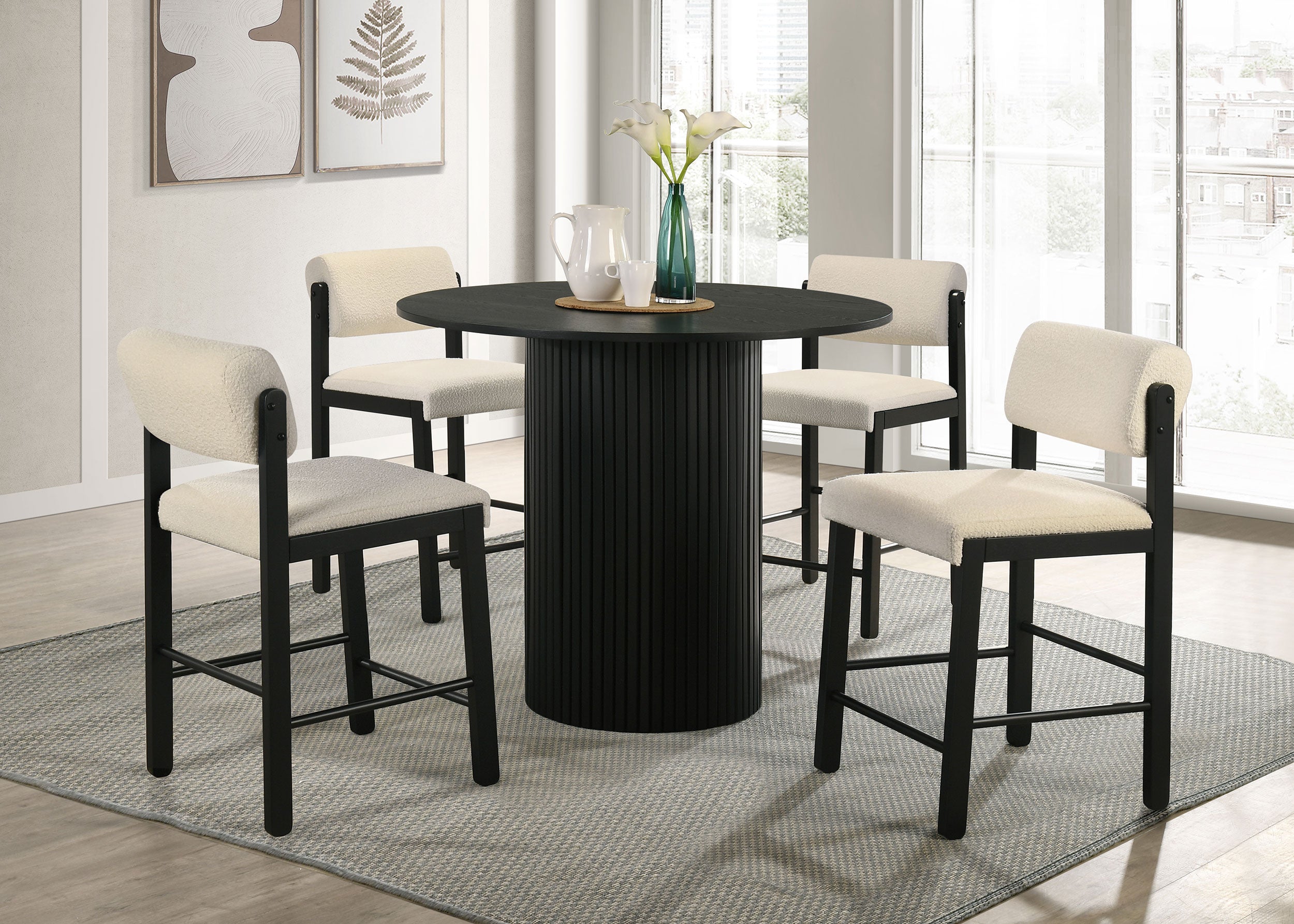 Hamlyn 5-piece Round Wood Counter Height Dining Set Cream and Black — view 1
