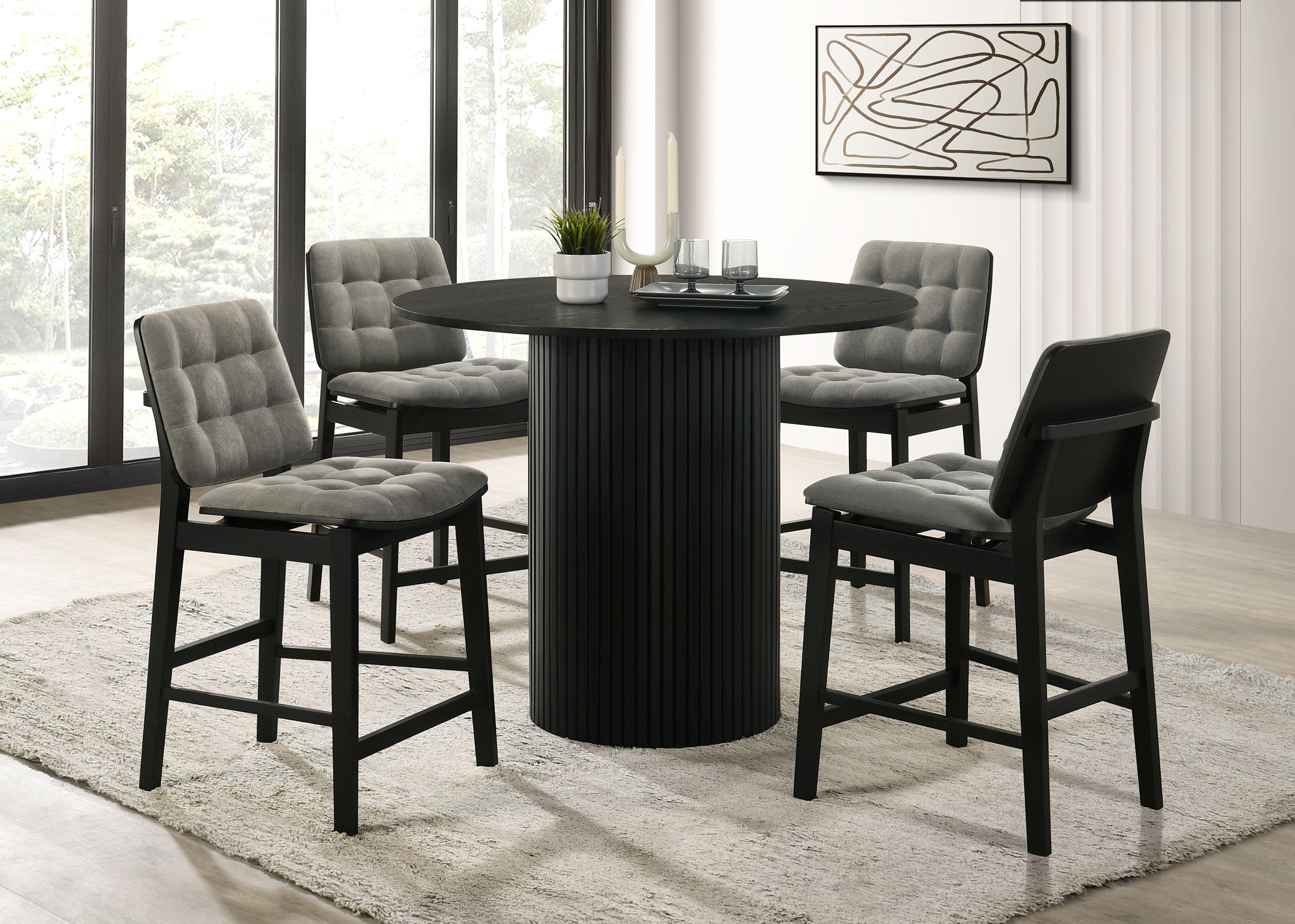 Hamlyn 5-piece Round Wood Counter Height Dining Set Grey and Black — view 1