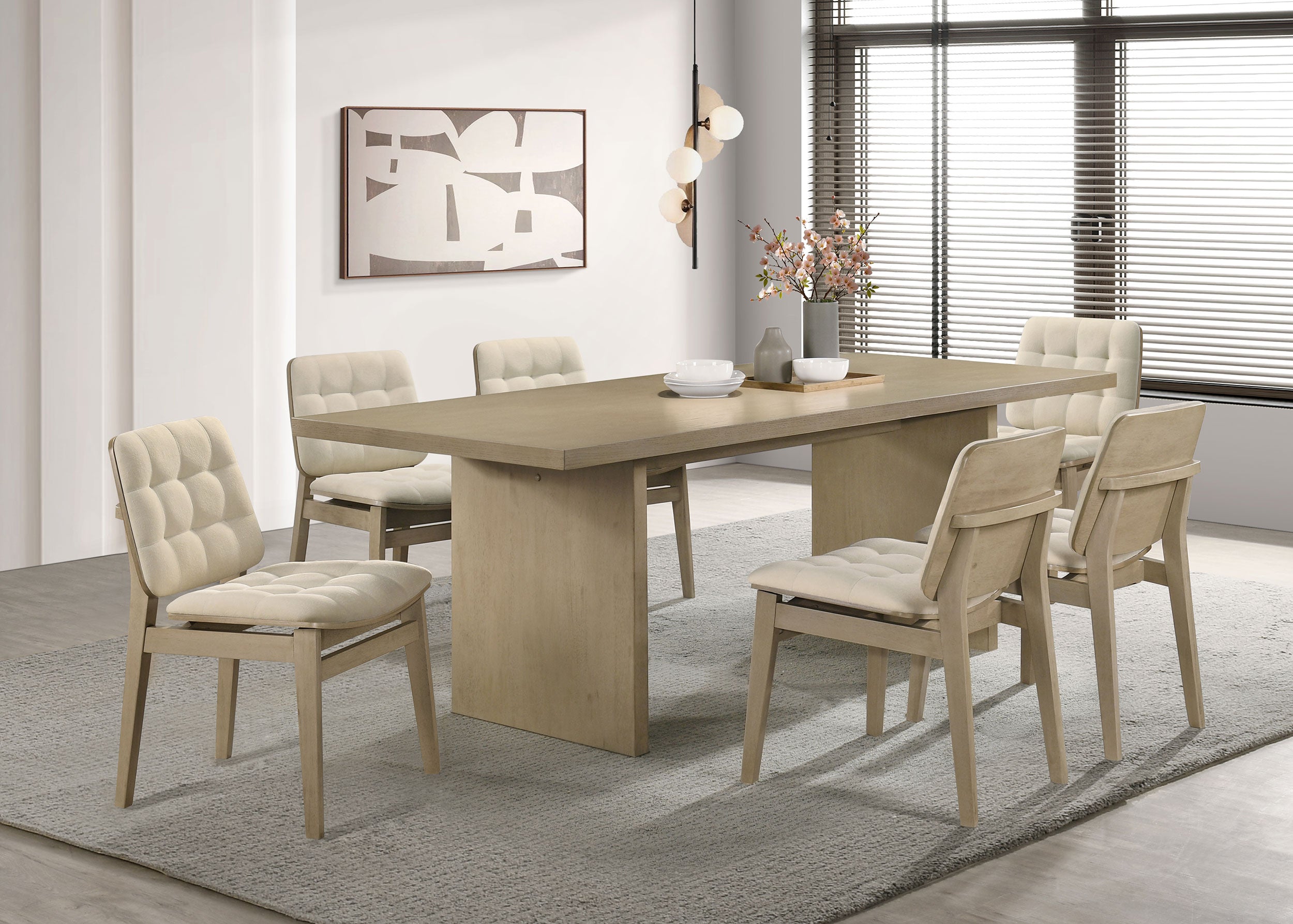 Decker 7-piece 82-inch Rectangular Dining Set Cream and Natural Oak — view 1