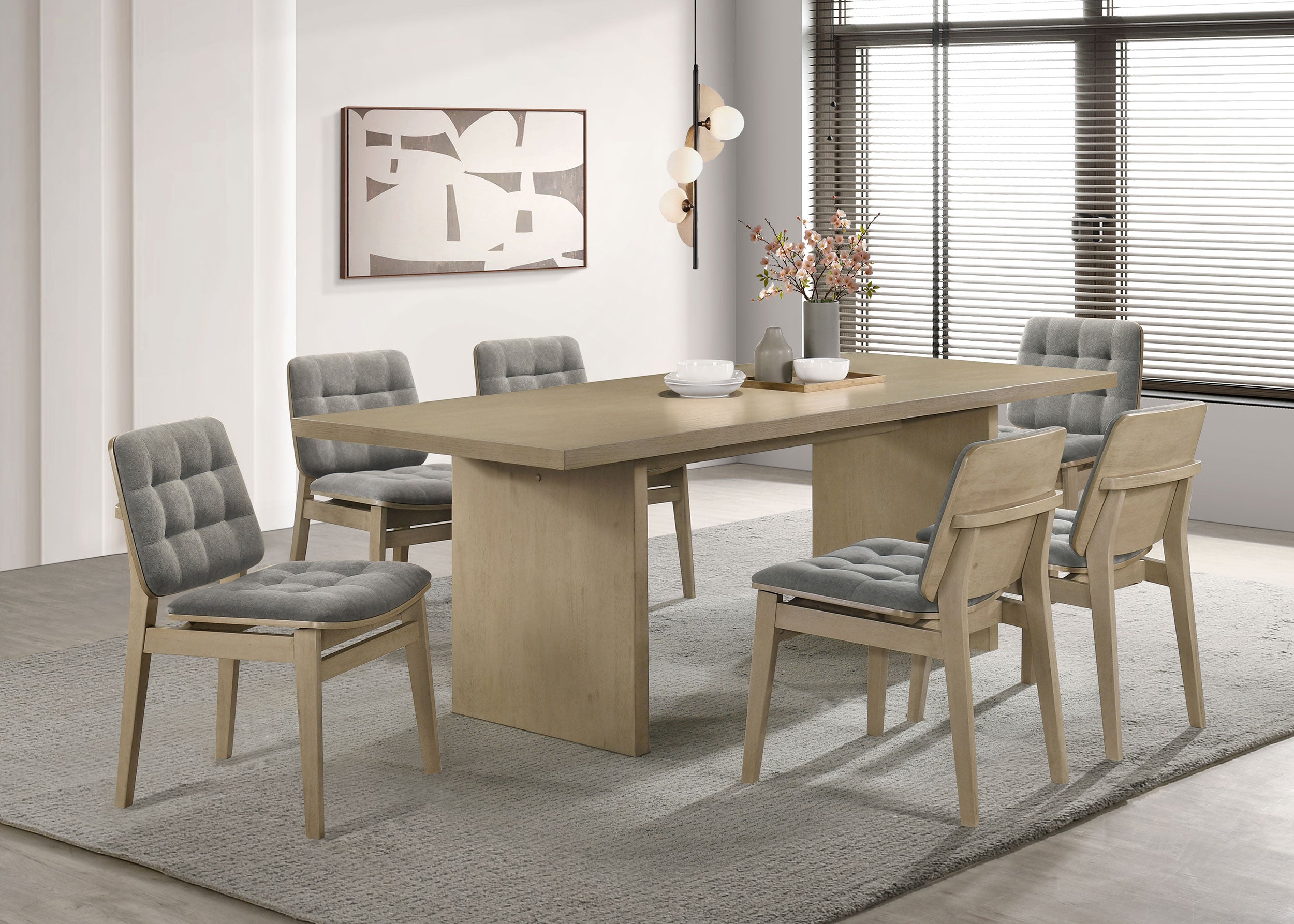 Decker 7-piece 82-inch Rectangular Dining Set Grey and Natural Oak — view 1