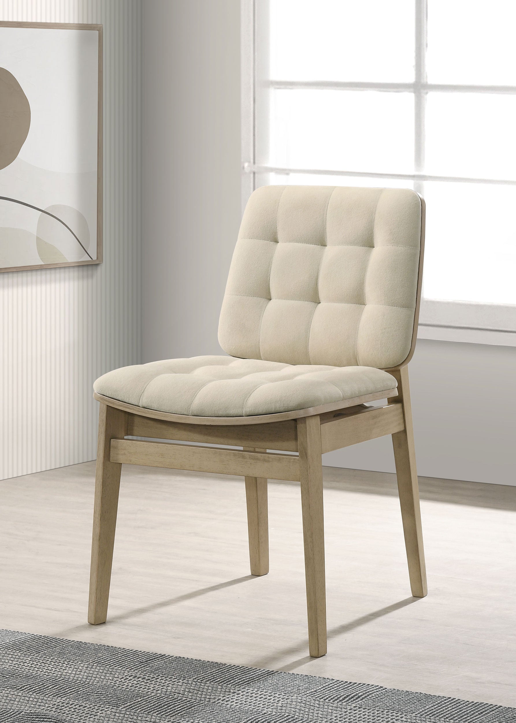 Redbridge Velvet Upholstered Side Chair Cream and Natural Oak (Set of 2) — view 2