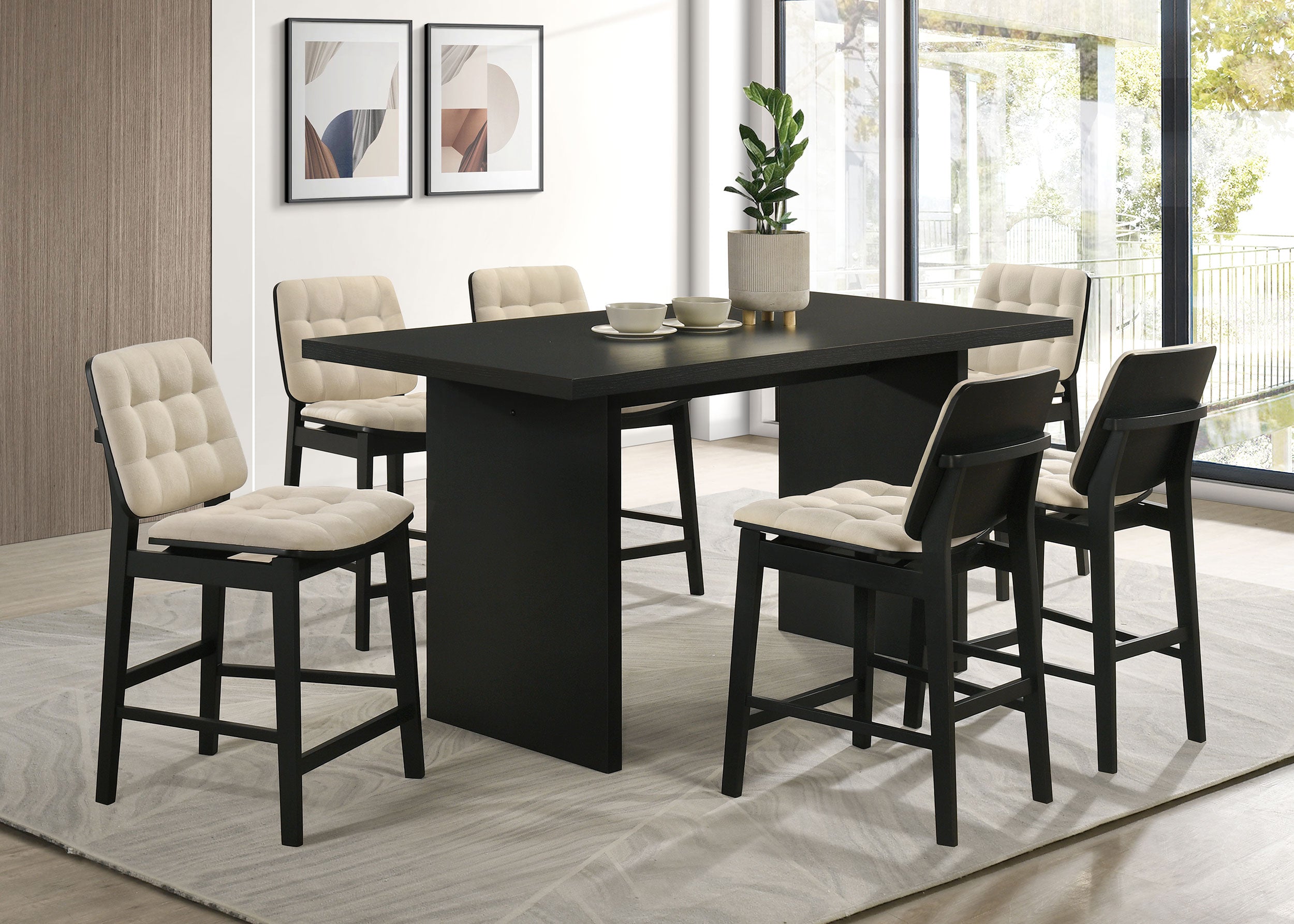 Decker 7-piece 70-inch Rectangular Counter Height Dining Set Cream and Black — view 1