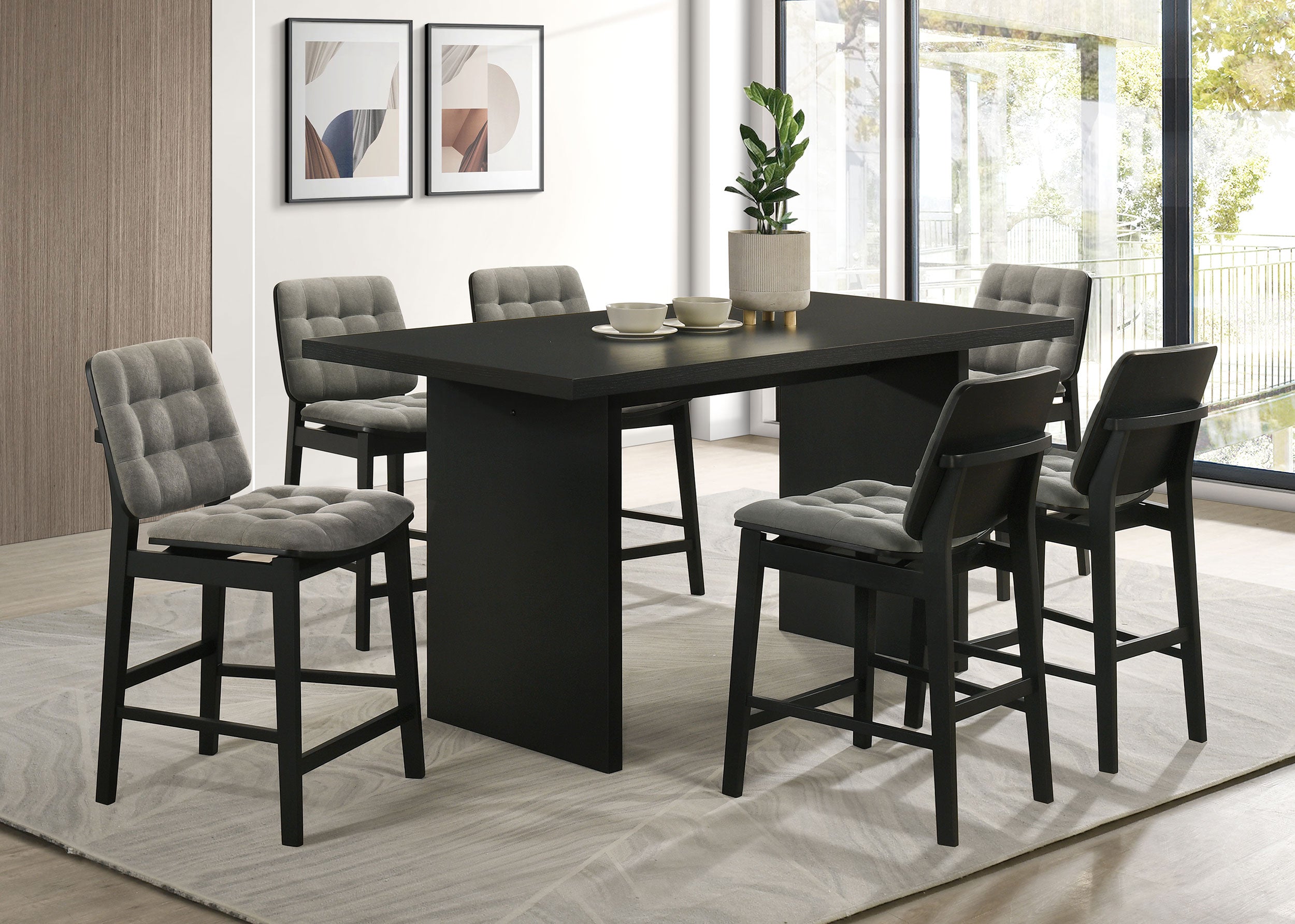 Decker 7-piece 70-inch Rectangular Counter Height Dining Set Grey and Black — view 1