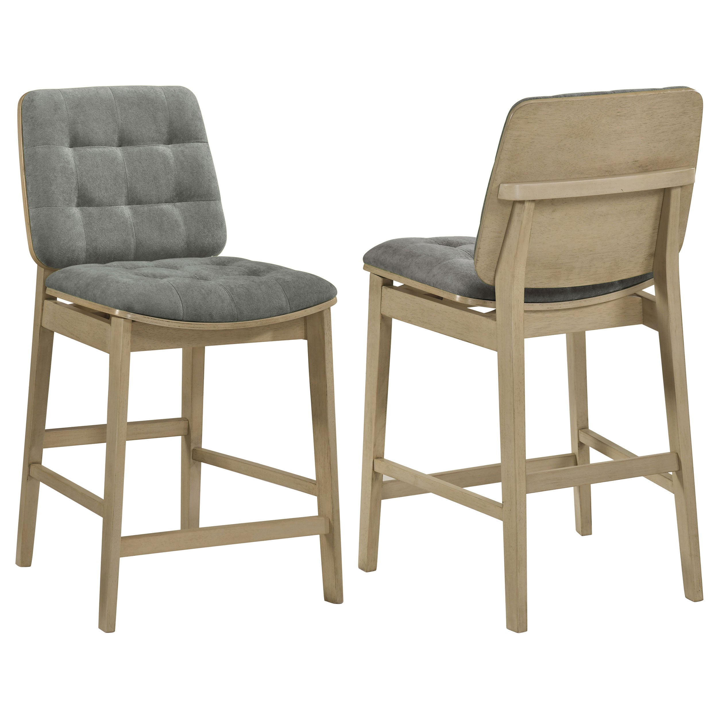Redbridge Velvet Upholstered Counter Chair Grey and Natural Oak (Set of 2) — view 1