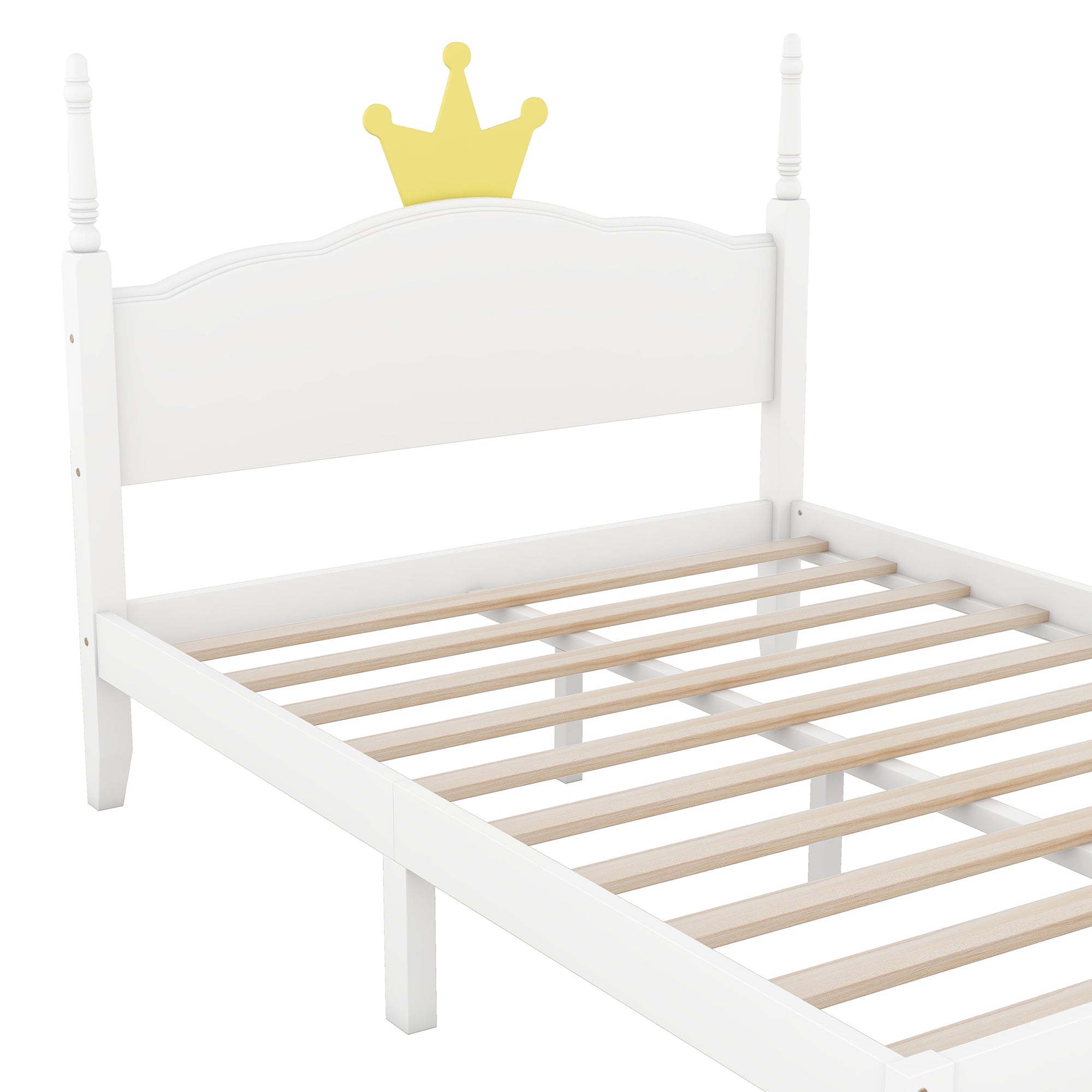Full Size Wood Platform Bed with Crown Shaped Headboard, White - Atlantic Fine Furniture Melbourne FL
