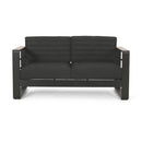 Loveseat With Slat Paneling And Aluminum Frame - Black