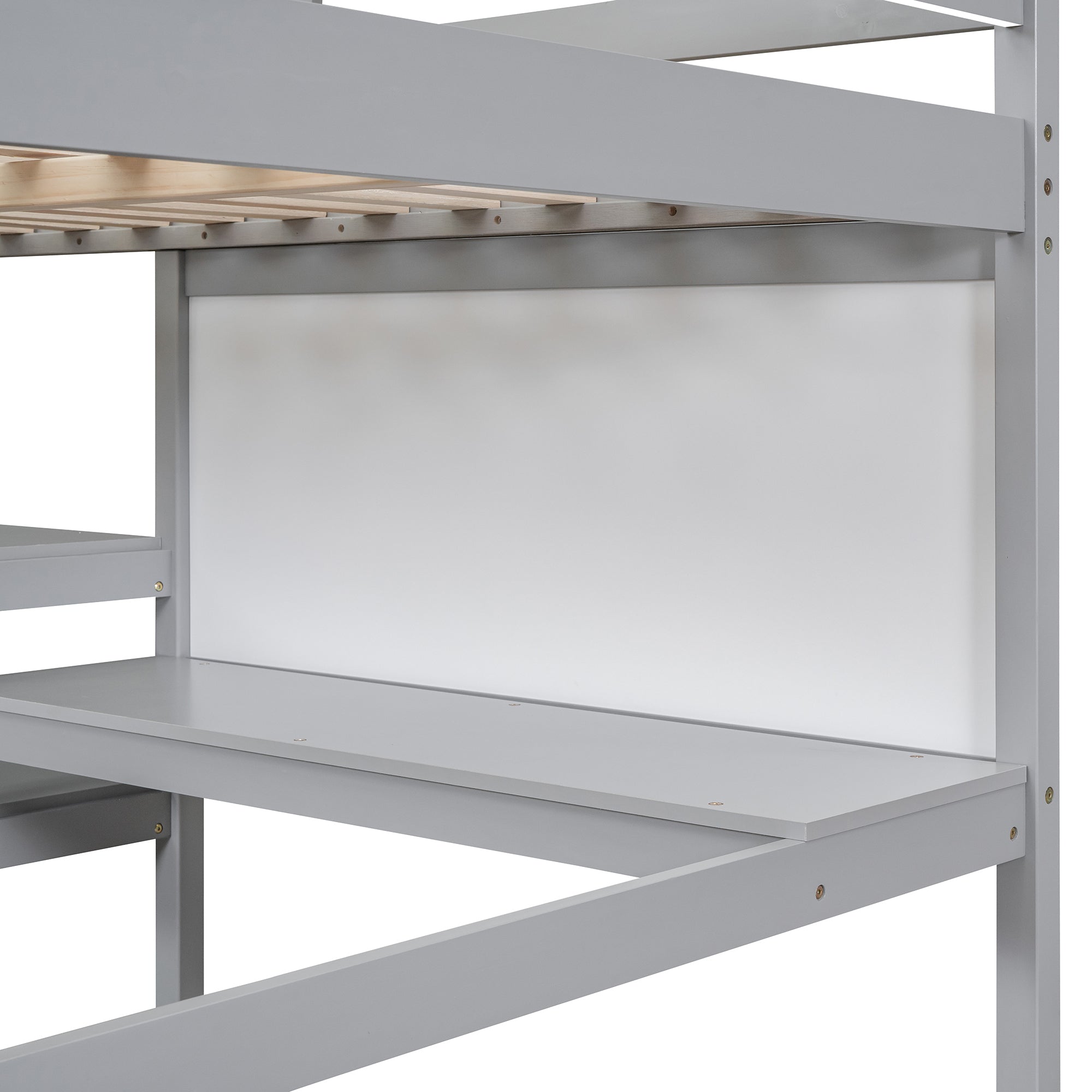 Full Size Wooden Loft Bed with Shelves, Desk and Writing Board - Gray - Atlantic Fine Furniture Melbourne FL
