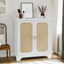 Rattan Decorated Sideboard Buffet Storage Liquor Cabinet - White