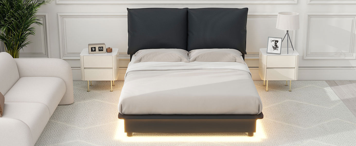 Full Size Upholstered Platform Bed with Sensor Light and Ergonomic Design Backrests, Black - Atlantic Fine Furniture Melbourne FL