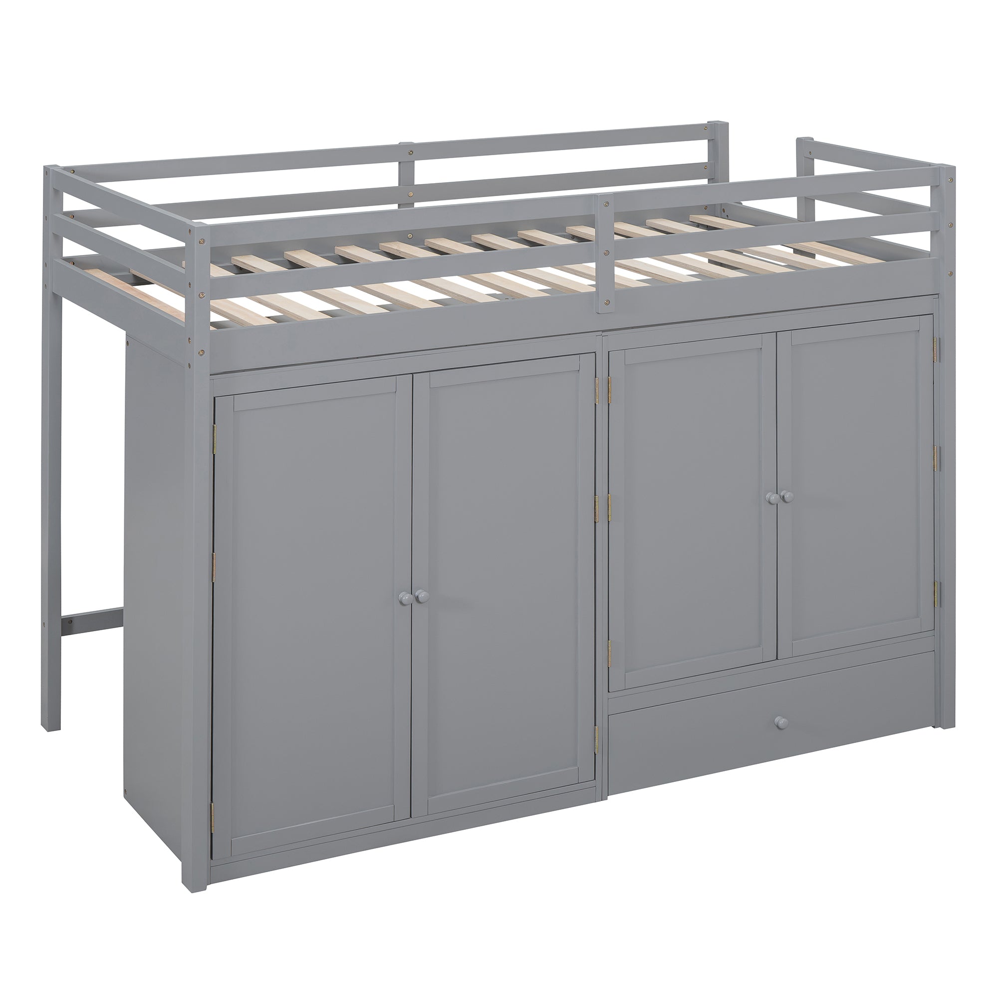 Twin size Loft Bed with Drawer, Two Wardrobes and Mirror, Gray - Atlantic Fine Furniture Melbourne FL