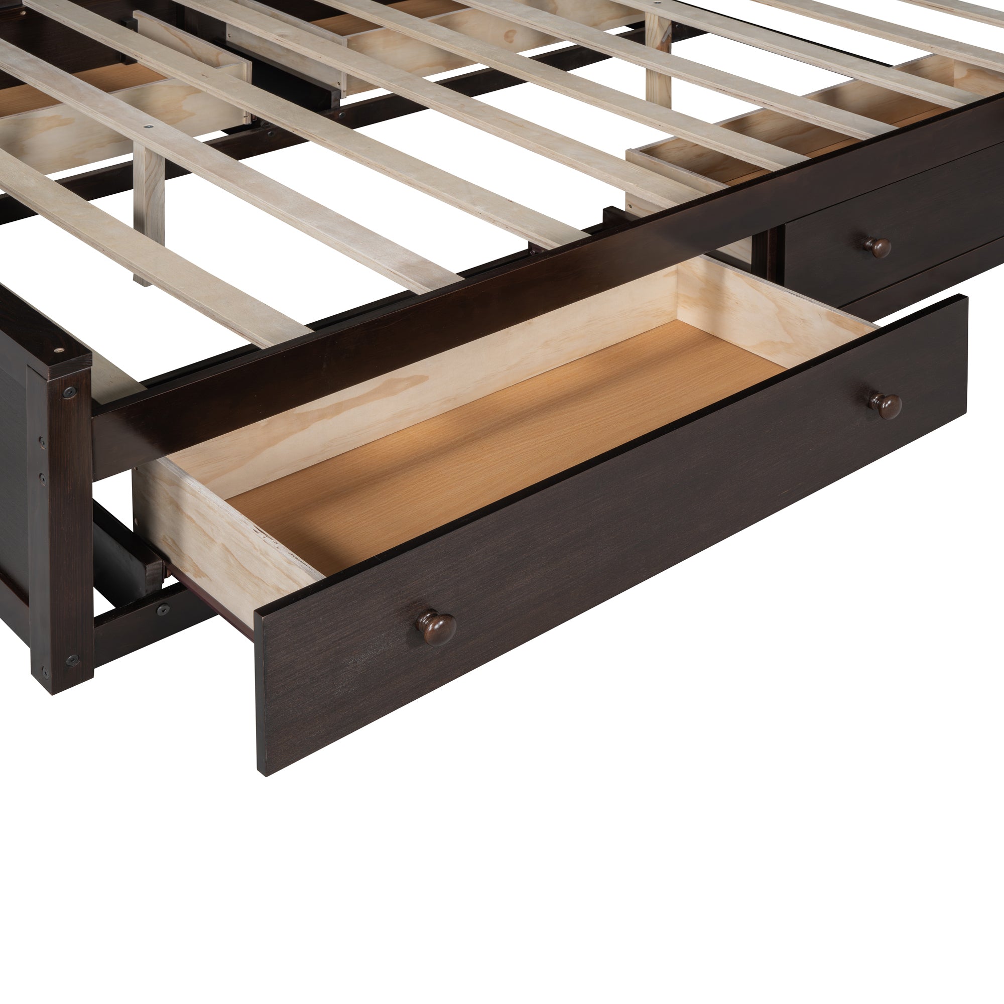 Queen Size Wooden Bed With All-in-One Cabinet, Shelf and Sockets, Espresso - Atlantic Fine Furniture Melbourne FL