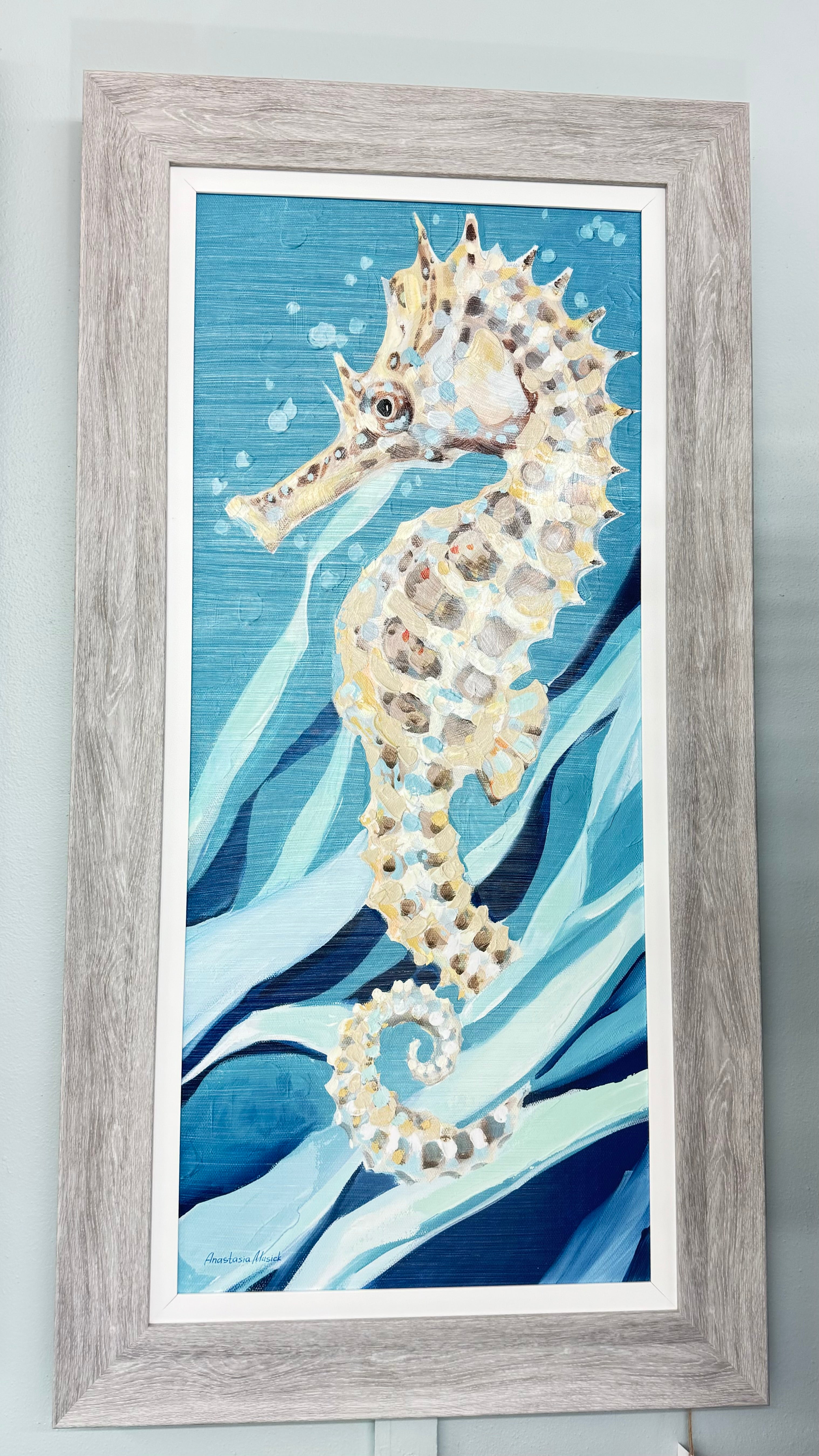 Seahorse on Teal B - Coastal Art. - Atlantic Fine Furniture Melbourne FL