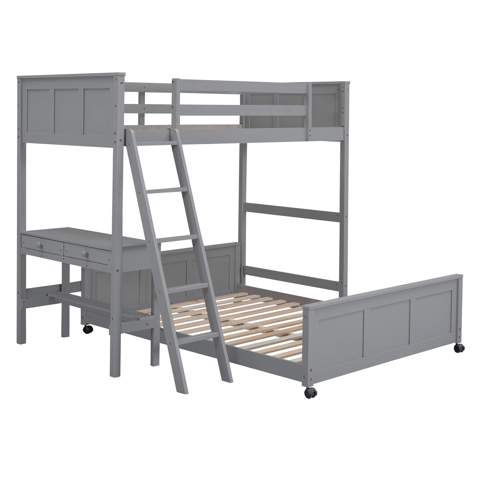 Twin Over Full Bunk Bed with Desk, Gray - Atlantic Fine Furniture Melbourne FL