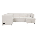 U-Shaped Sectional Sofa Pull Out Sofa Bed With Two USB Ports, Two Power Sockets, Three Back Pillows And A Storage Chaise For Living Room