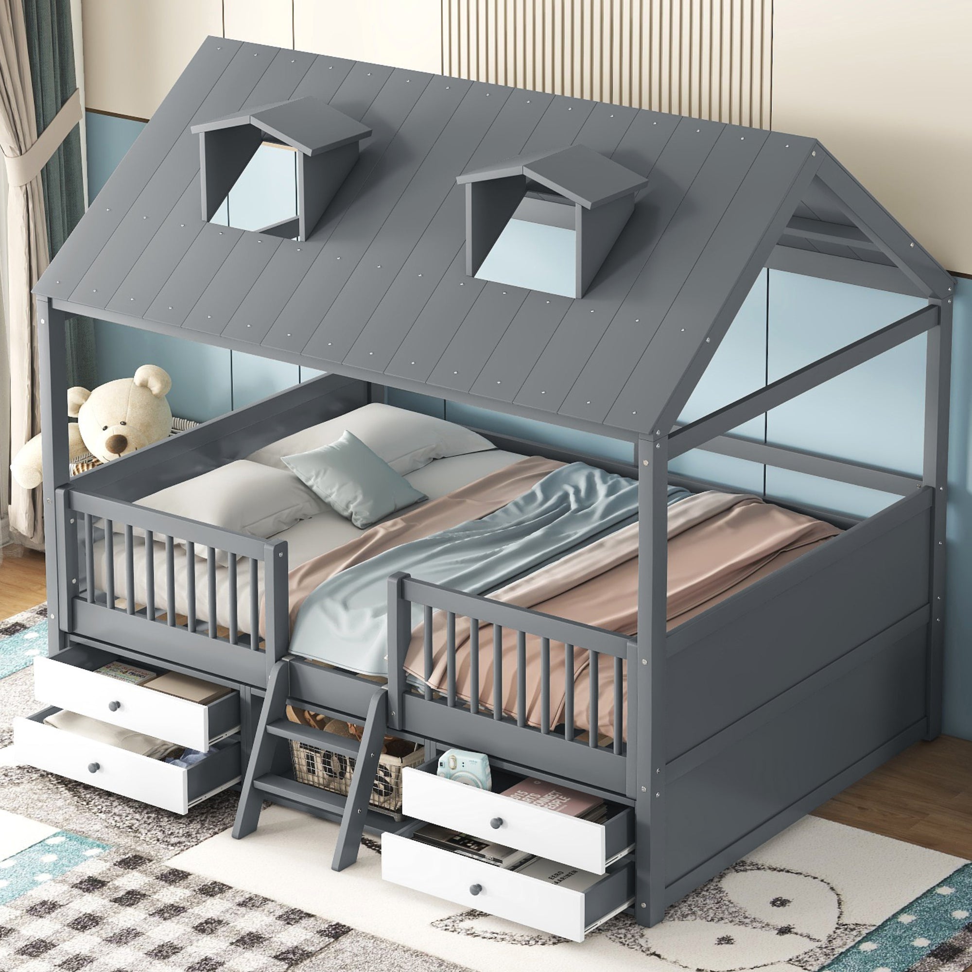 Full Size Wood Bed House Bed Frame,Gray - Atlantic Fine Furniture Melbourne FL