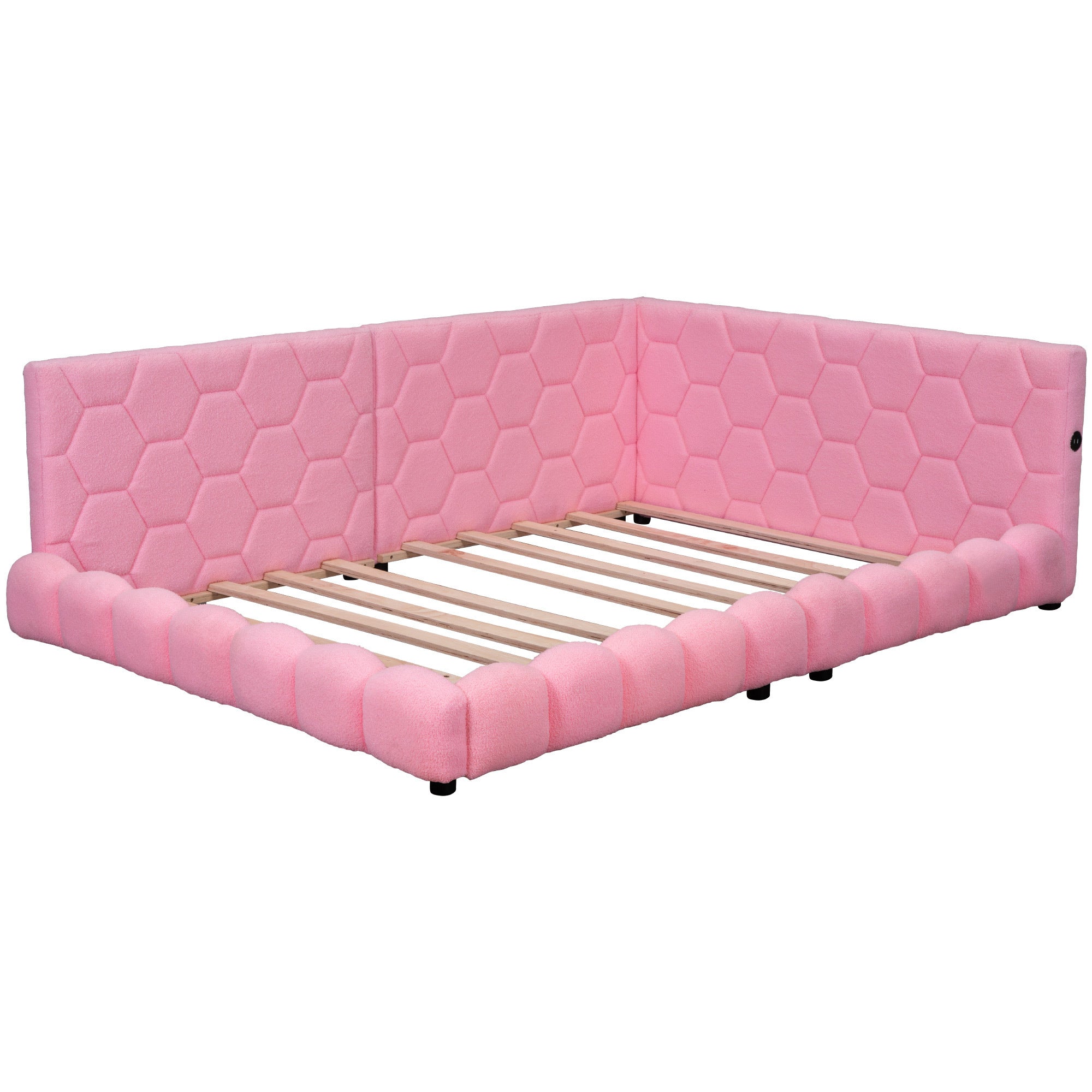 Upholstered Full Size platform bed with USB Ports and LED belt, Pink - Atlantic Fine Furniture Melbourne FL