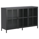Modern Heavy Duty Metal Sideboard Buffet Cabinet With Storage, Adjustable Feet, Glass Doors, Steel - Black