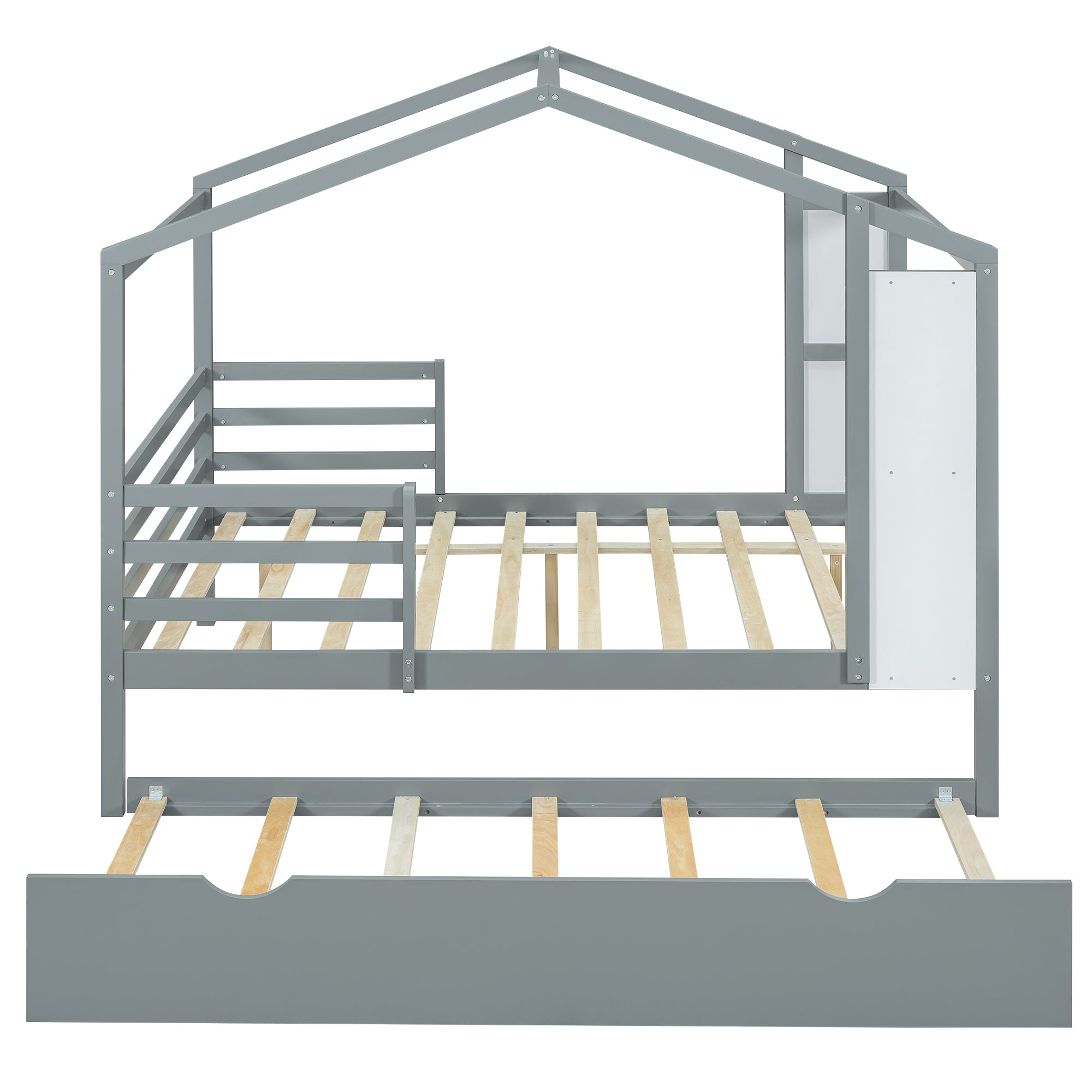 Full Size Wood House Bed with Fence and Writing Board, Gray - Atlantic Fine Furniture Melbourne FL