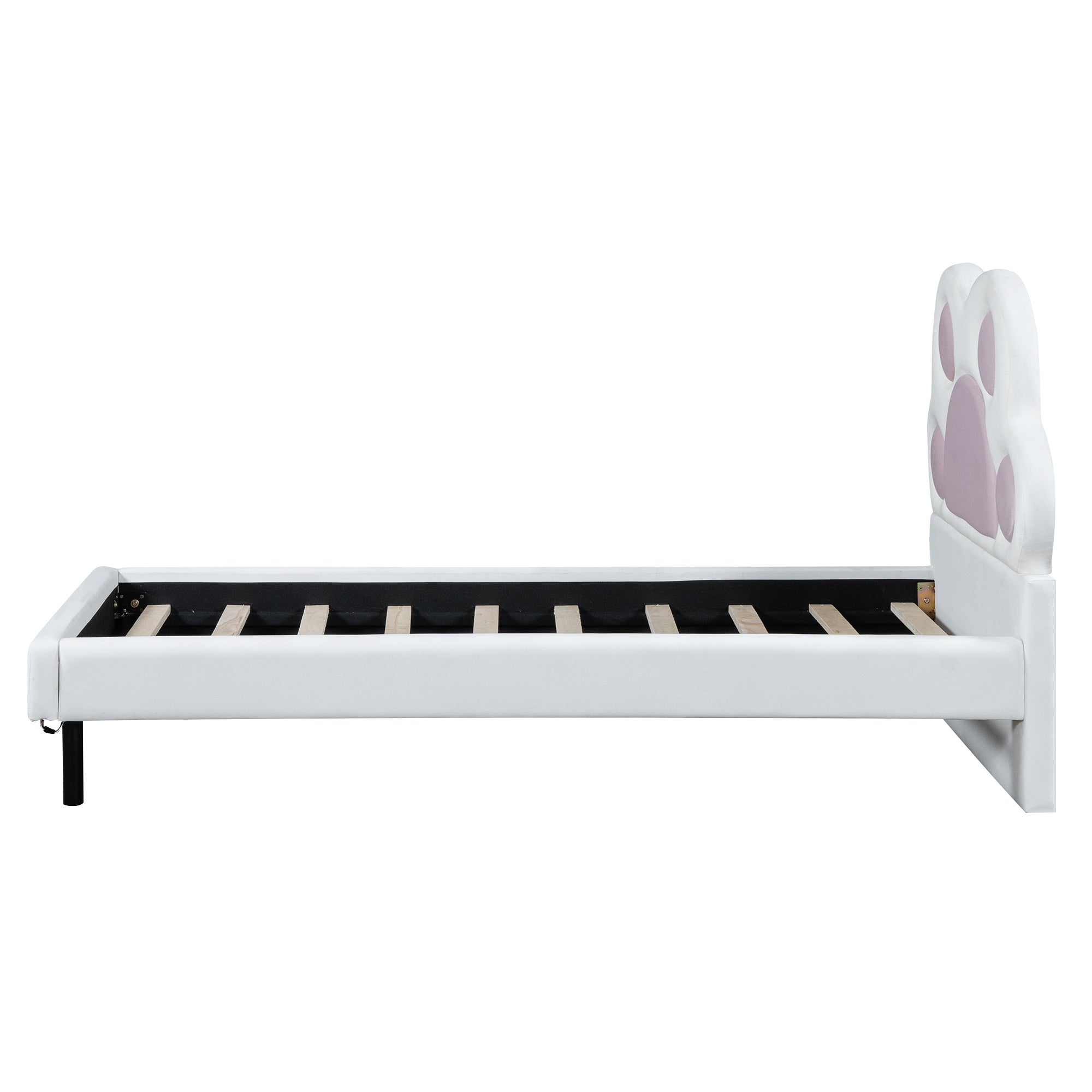Twin Size Upholstered Platform Bed with Animal Paw Shaped Headboard and LED, Pink - Atlantic Fine Furniture Melbourne FL
