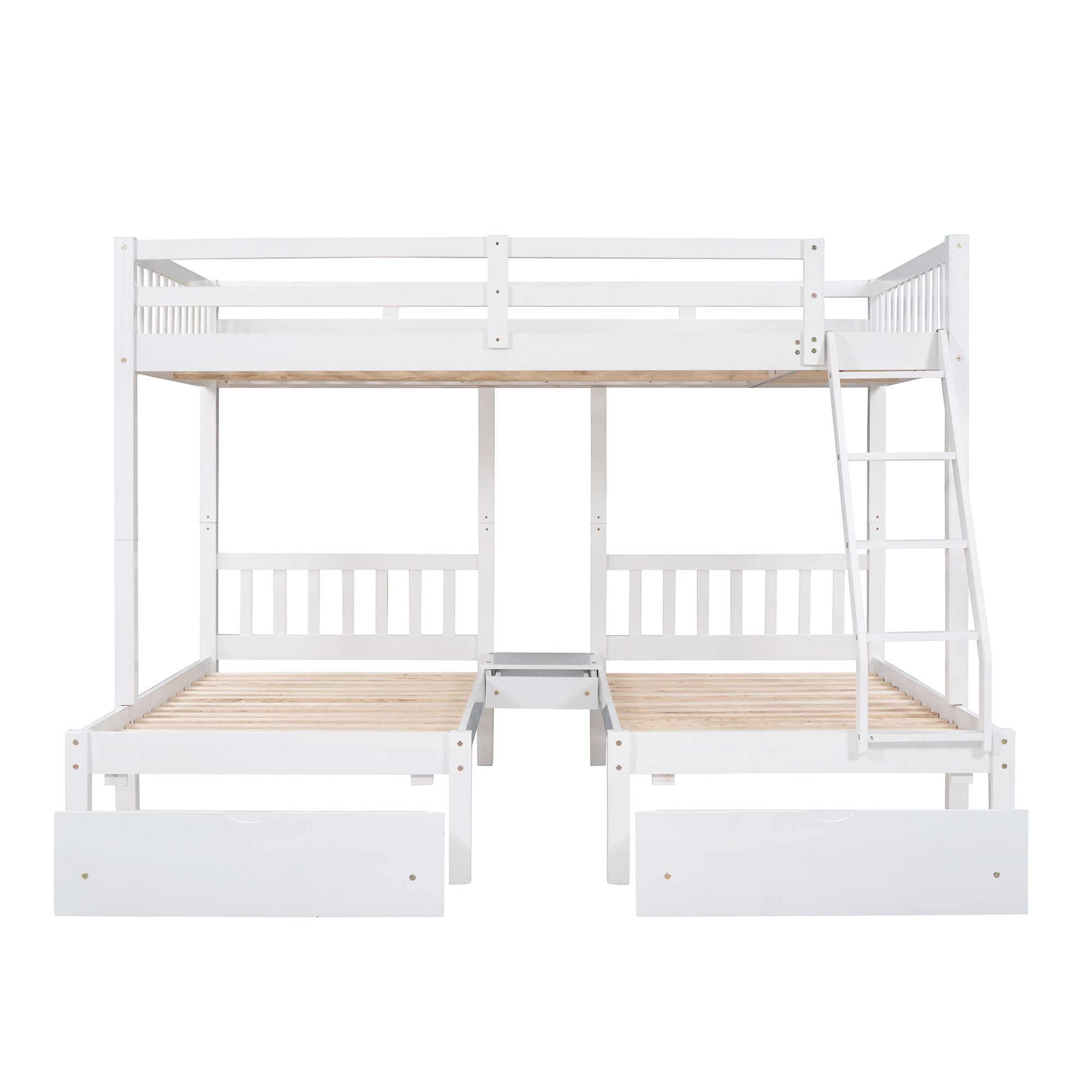 Full Over Twin & Twin Bunk Bed, Wood Triple Bunk Bed with Drawers and Guardrails, White (OLD SKU: LP000143AAK)