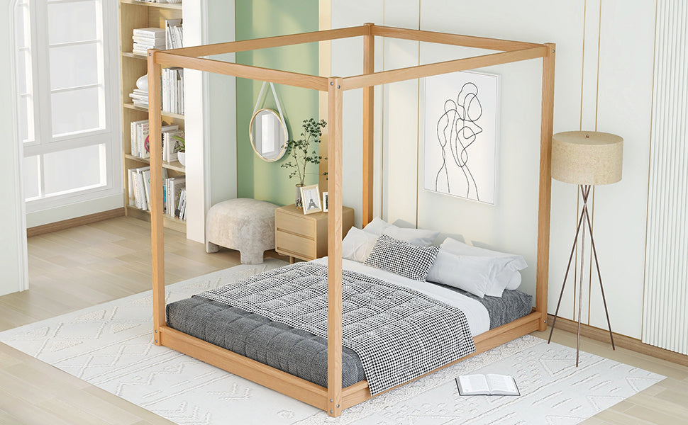 Queen Size Canopy Platform Bed with Support Legs,Natural - Atlantic Fine Furniture Melbourne FL