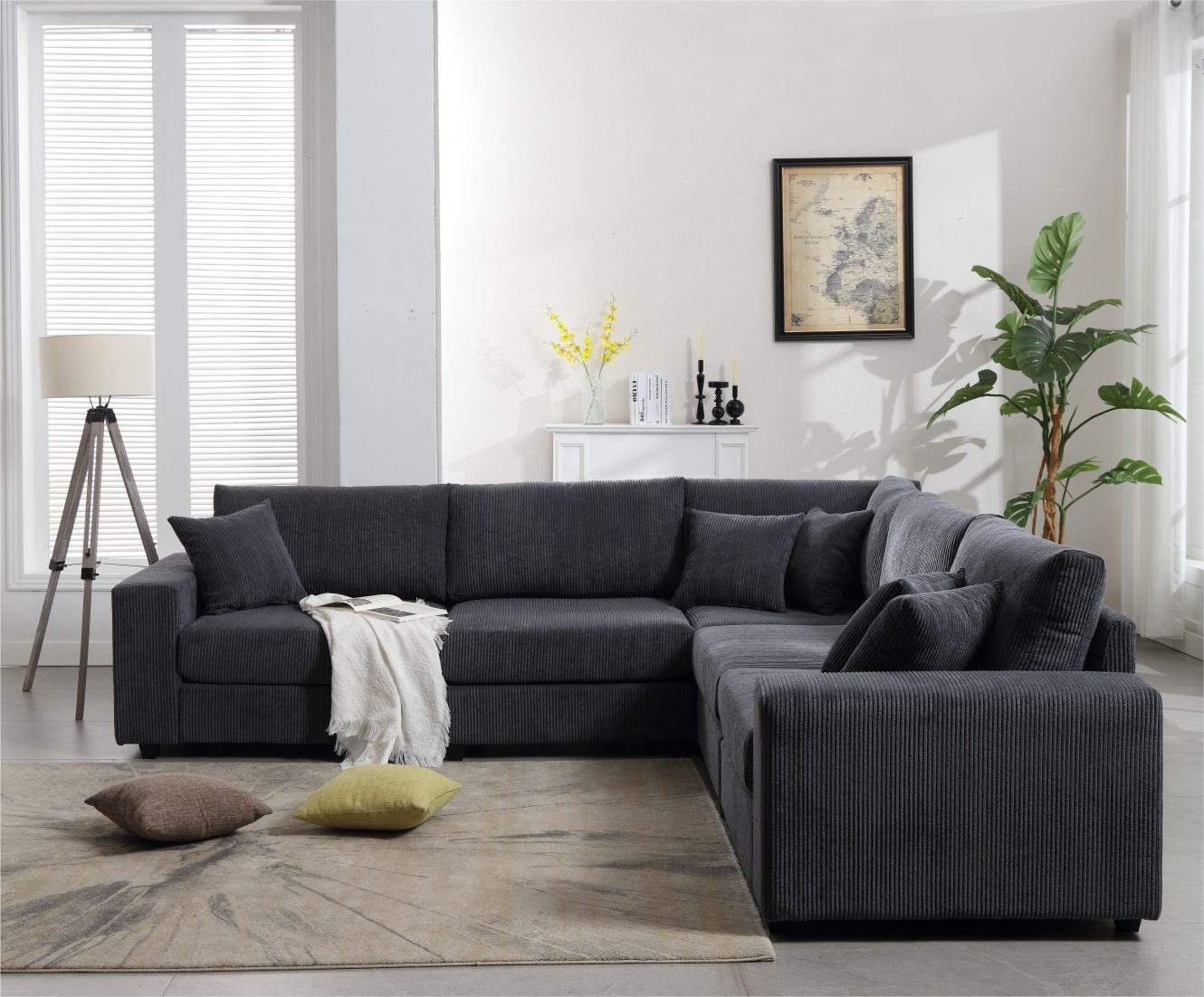 Oversized Length117.2''*Width 117.2'' Modular Sectional Sofa Couches Set ,Corduroy Upholstered Deep Seat Comfy Sofa For Living Room,Dark Gray