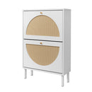 2 Door Shoe Rack, Rattan, Double Layer, Suitable For Living Room, Hallway - White