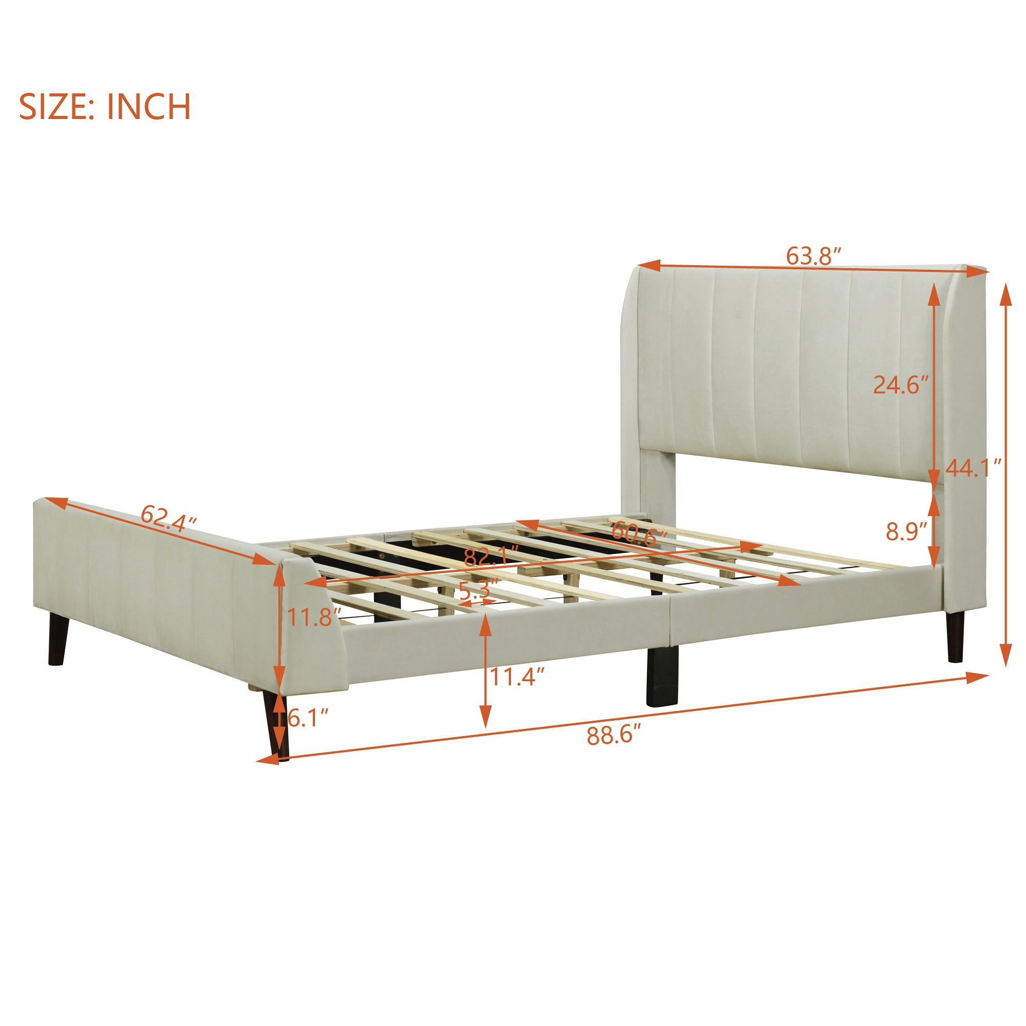 Queen Size Upholstered Platform Bed, Velvet, Beige - Atlantic Fine Furniture Melbourne FL