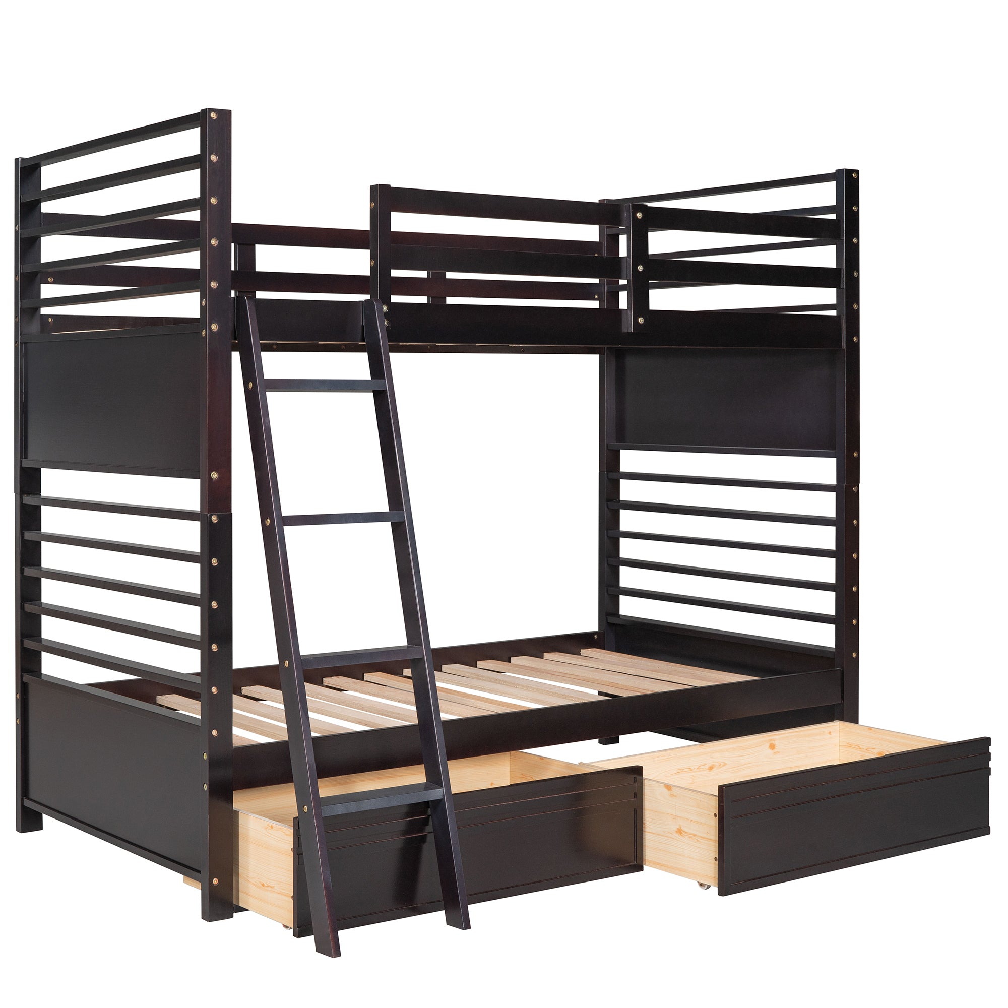 Twin over Twin Wood Bunk Bed with Two Drawers - Espresso - Atlantic Fine Furniture Melbourne FL